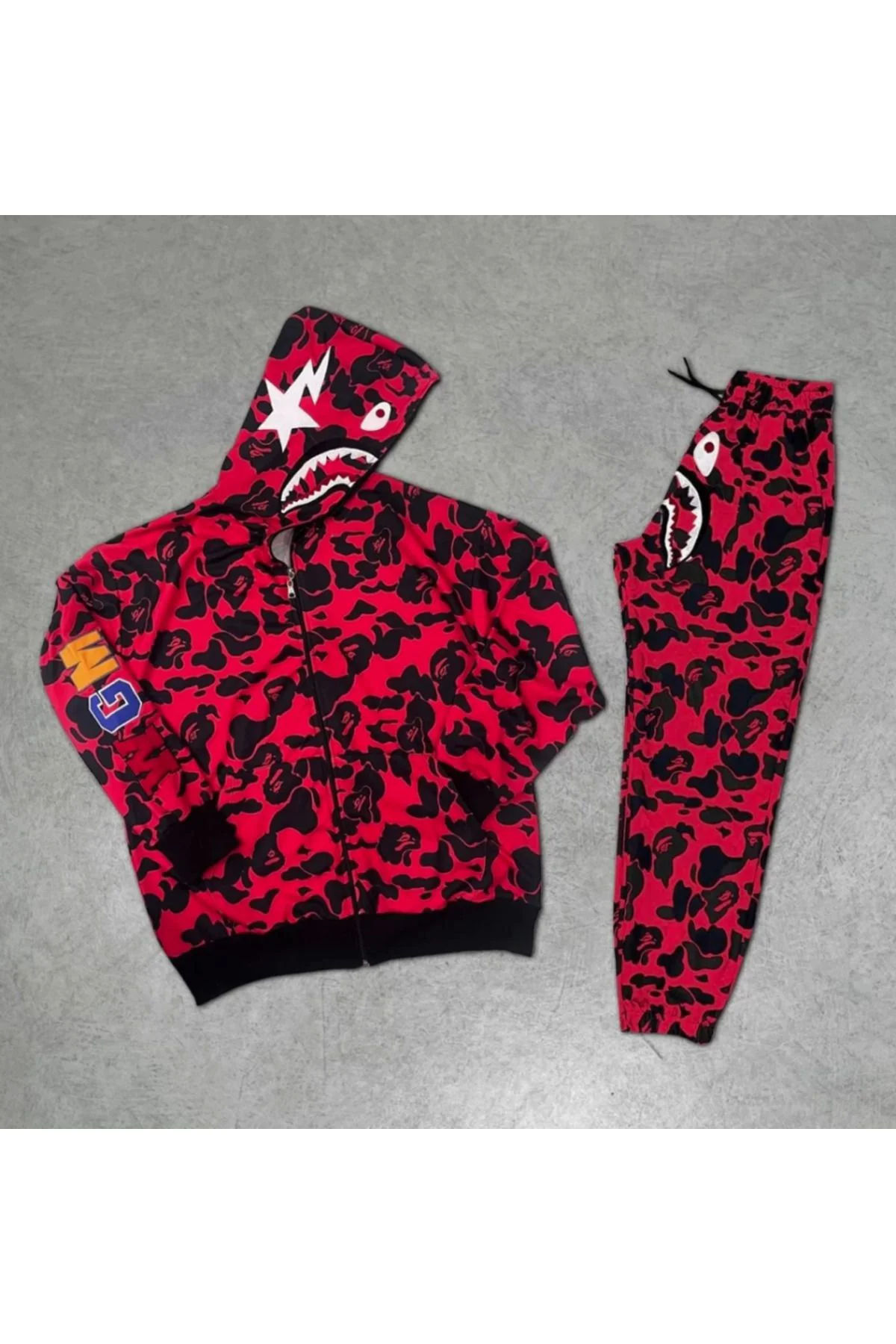 Unisex Pubg Bape X Shark Eşofman Takımı - Kırmızı