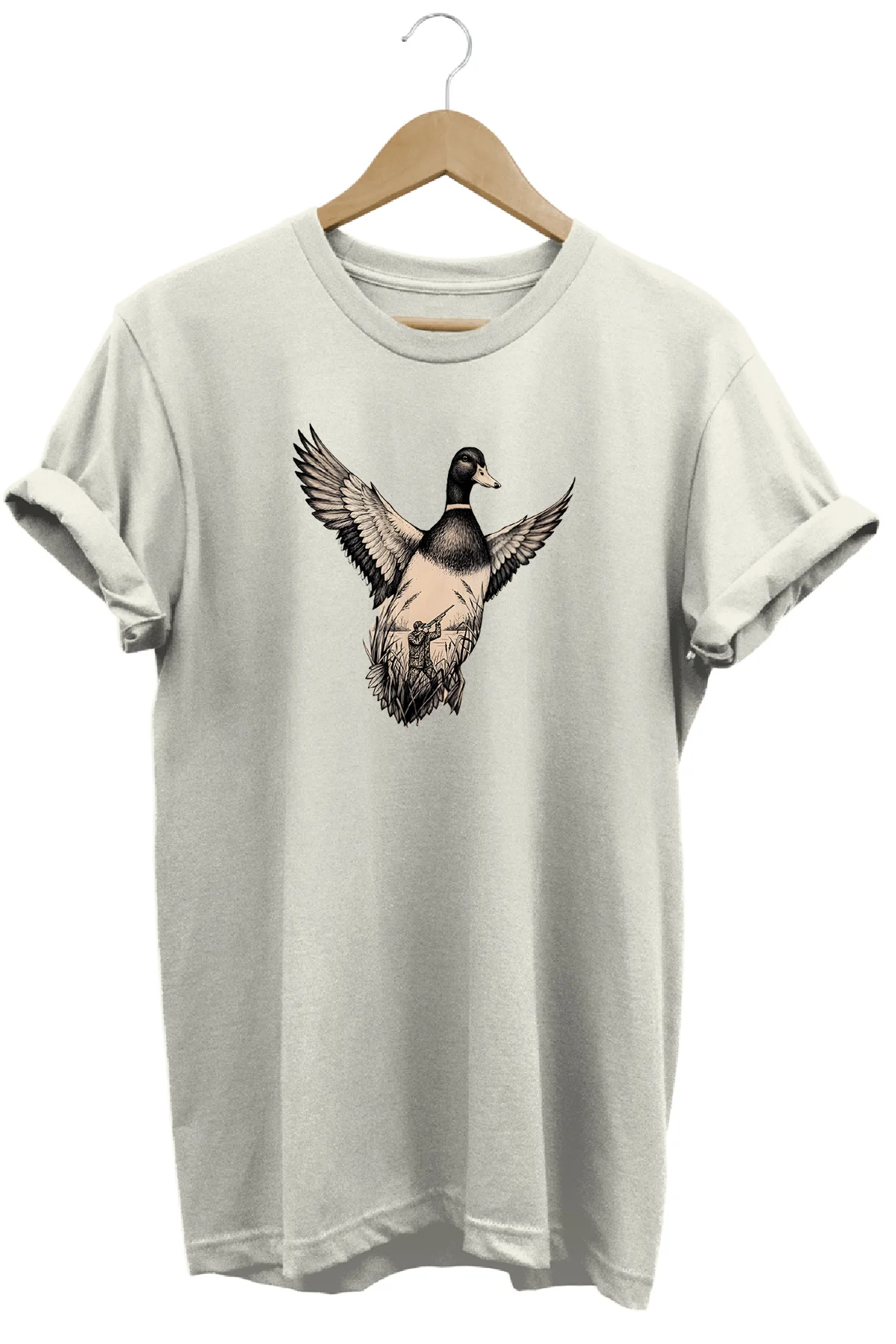 Unisex Regular Ördek Ve Avcı İllüstrasyon Baskılı Bisiklet Yaka T