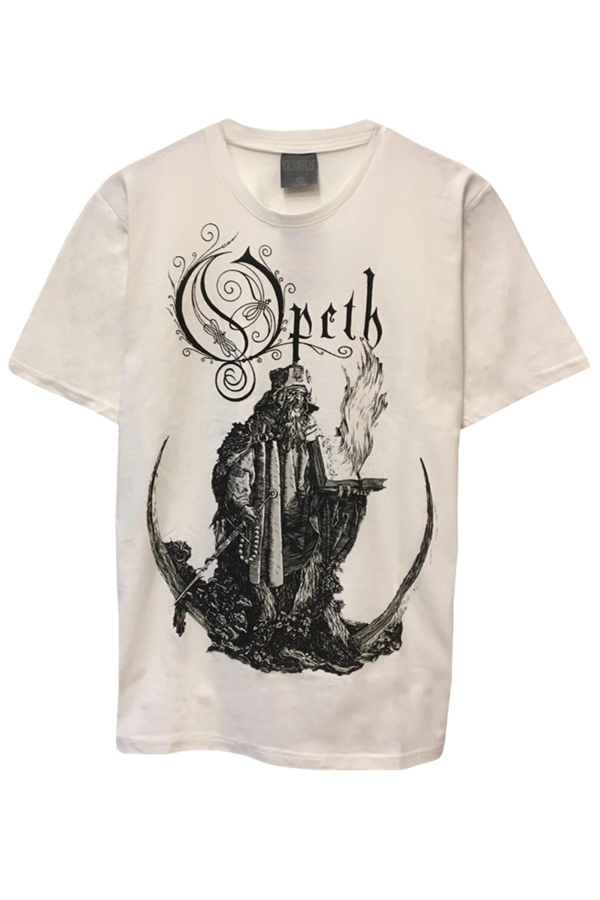 Olympus Plus Unisex Rock Müzik Opeth Baskılı Beyaz Tişört