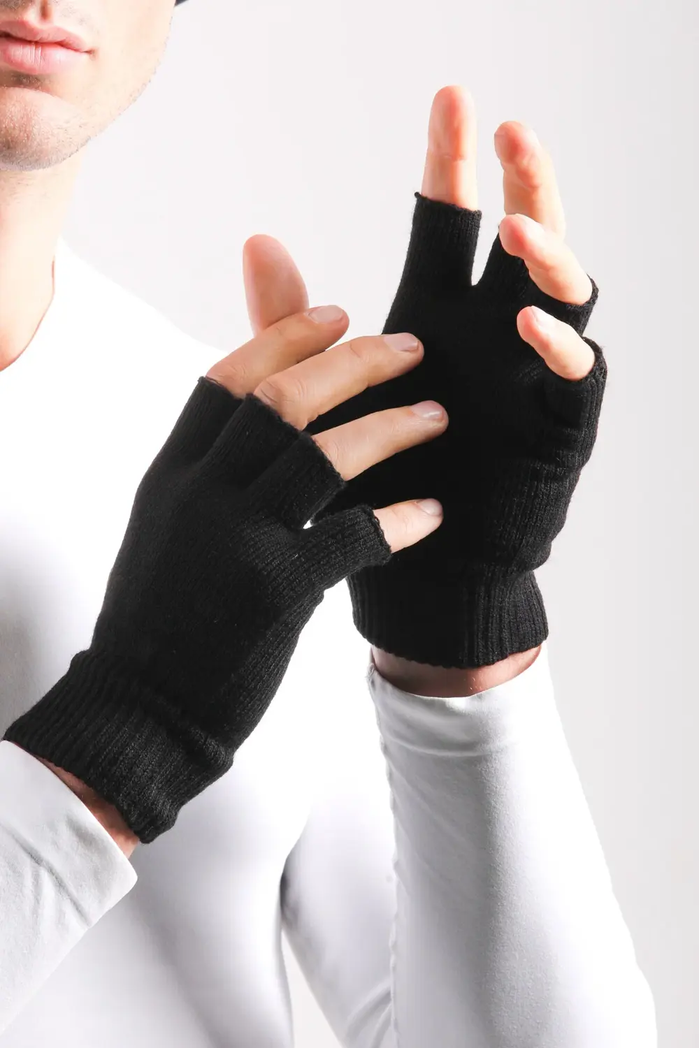 Unisex Rüzgar Geçirmez Esnek Örme Soft Kesik Parmak Siyah Eldiven