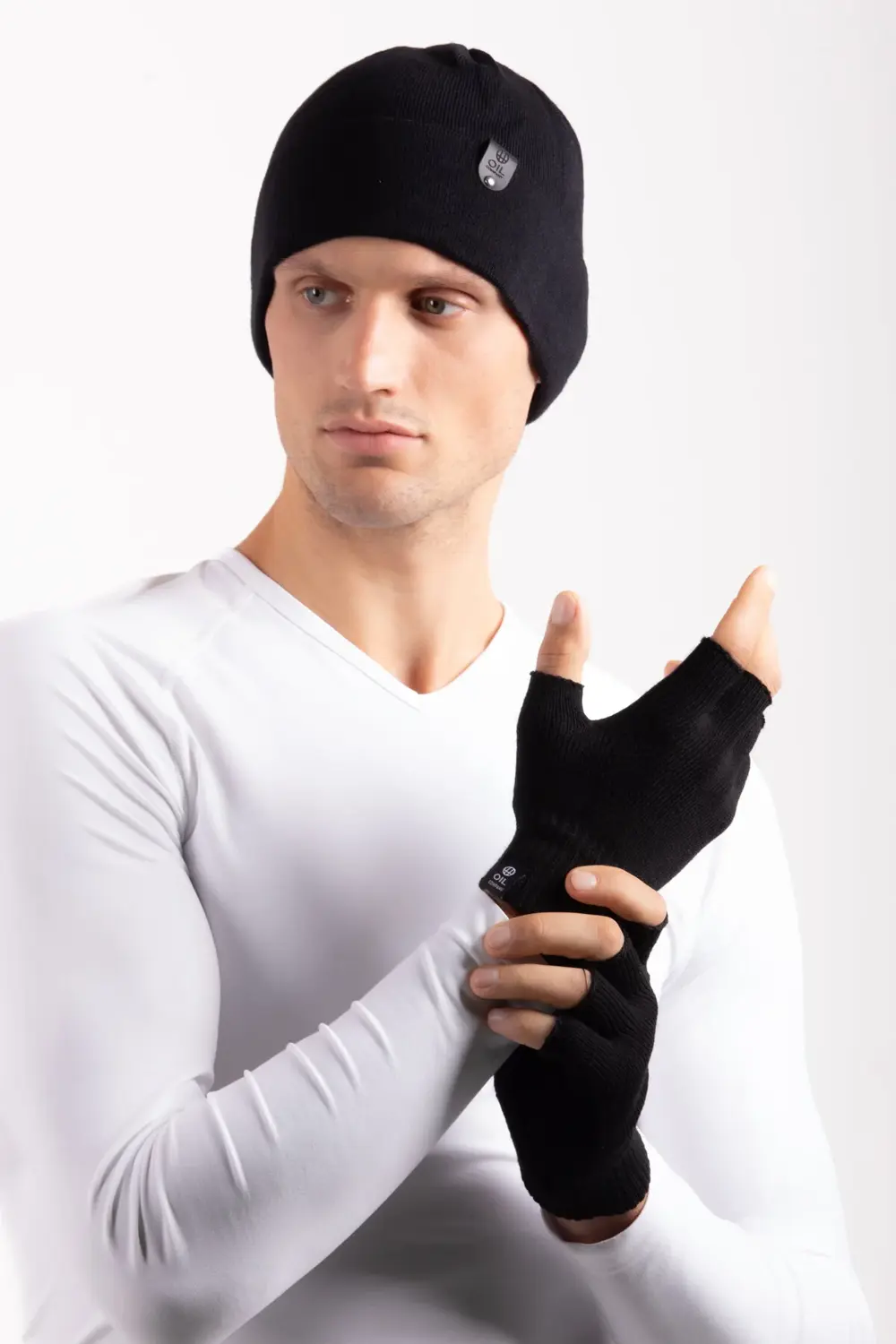 Unisex Rüzgar Geçirmez Esnek Örme Soft Kesik Parmak Siyah Eldiven