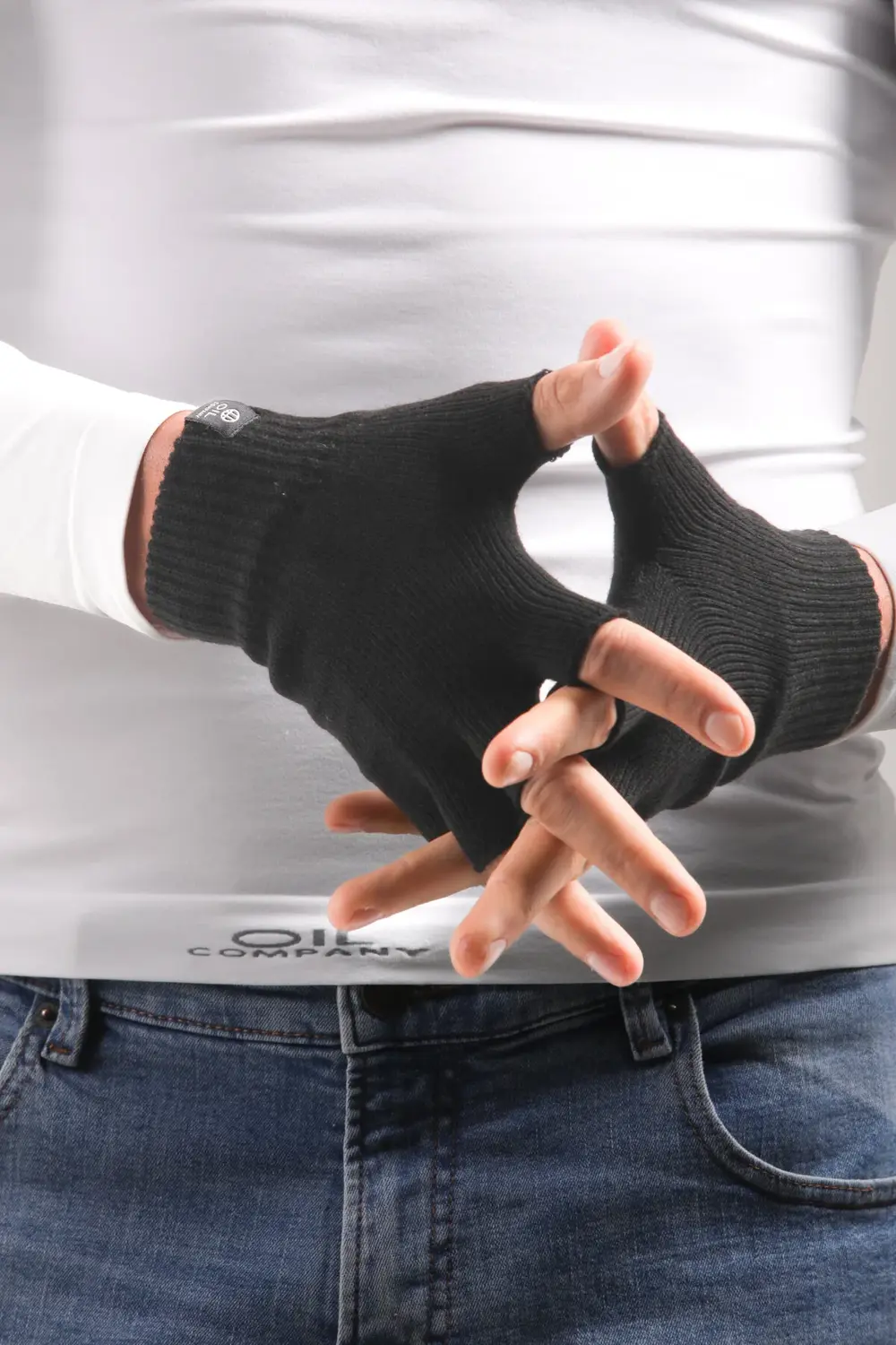 Unisex Rüzgar Geçirmez Esnek Örme Soft Kesik Parmak Siyah Eldiven