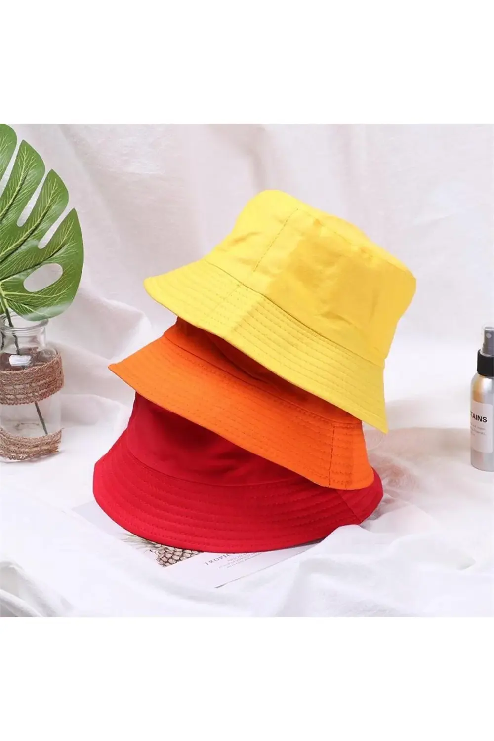 Unisex Sarı Düz Bucket Şapka