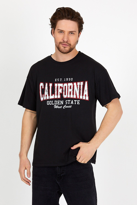 Unisex Siyah Baskılı Bisiklet Yaka Oversize T-shirt - SİYAH