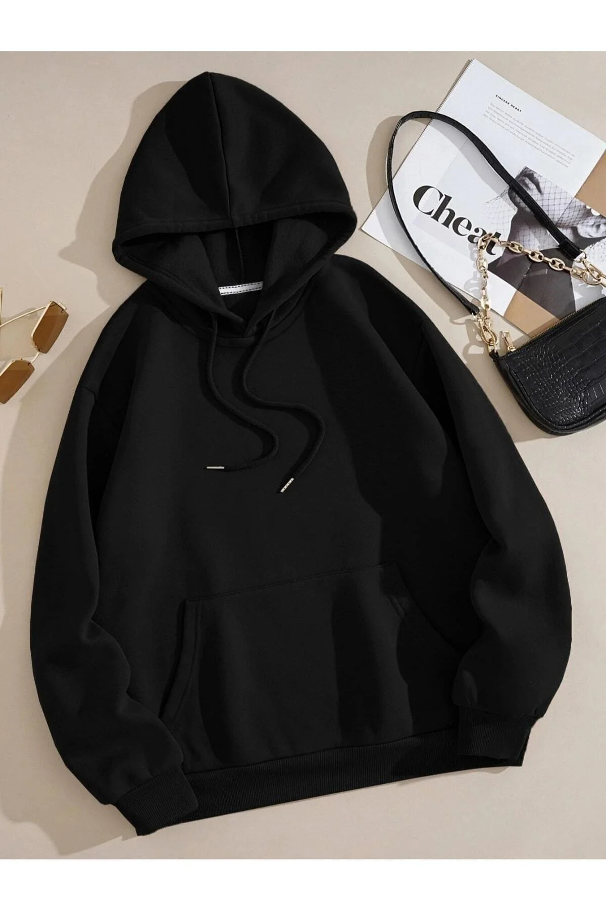 Unisex Siyah Düz Renk Kapüşonlu Sweatshirt Fiyatı, Yorumları ve Özellikleri