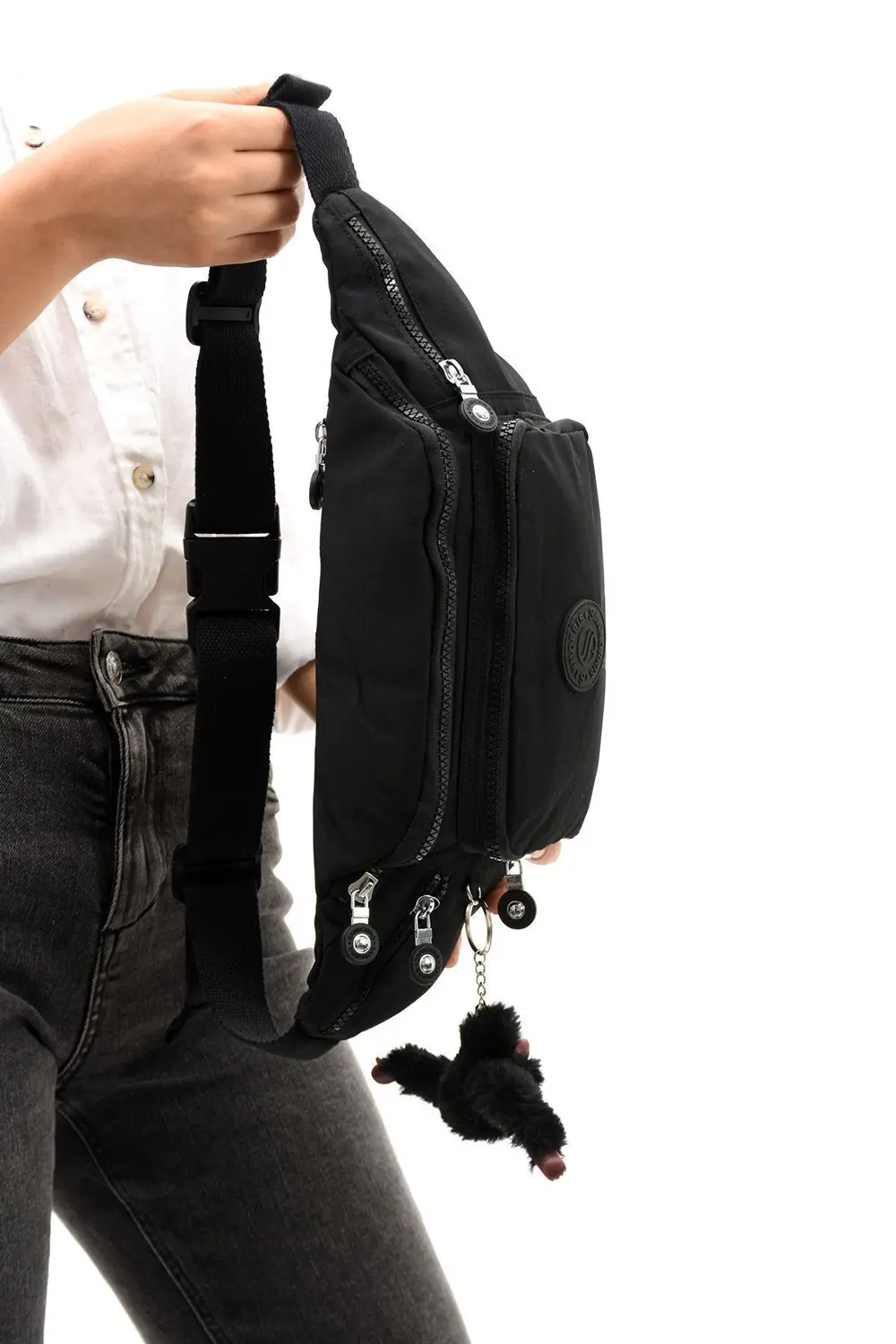 Unisex Siyah Krinkıl Kumaş Siyah Renkli Suya Dayanıklı Ayarlanabi