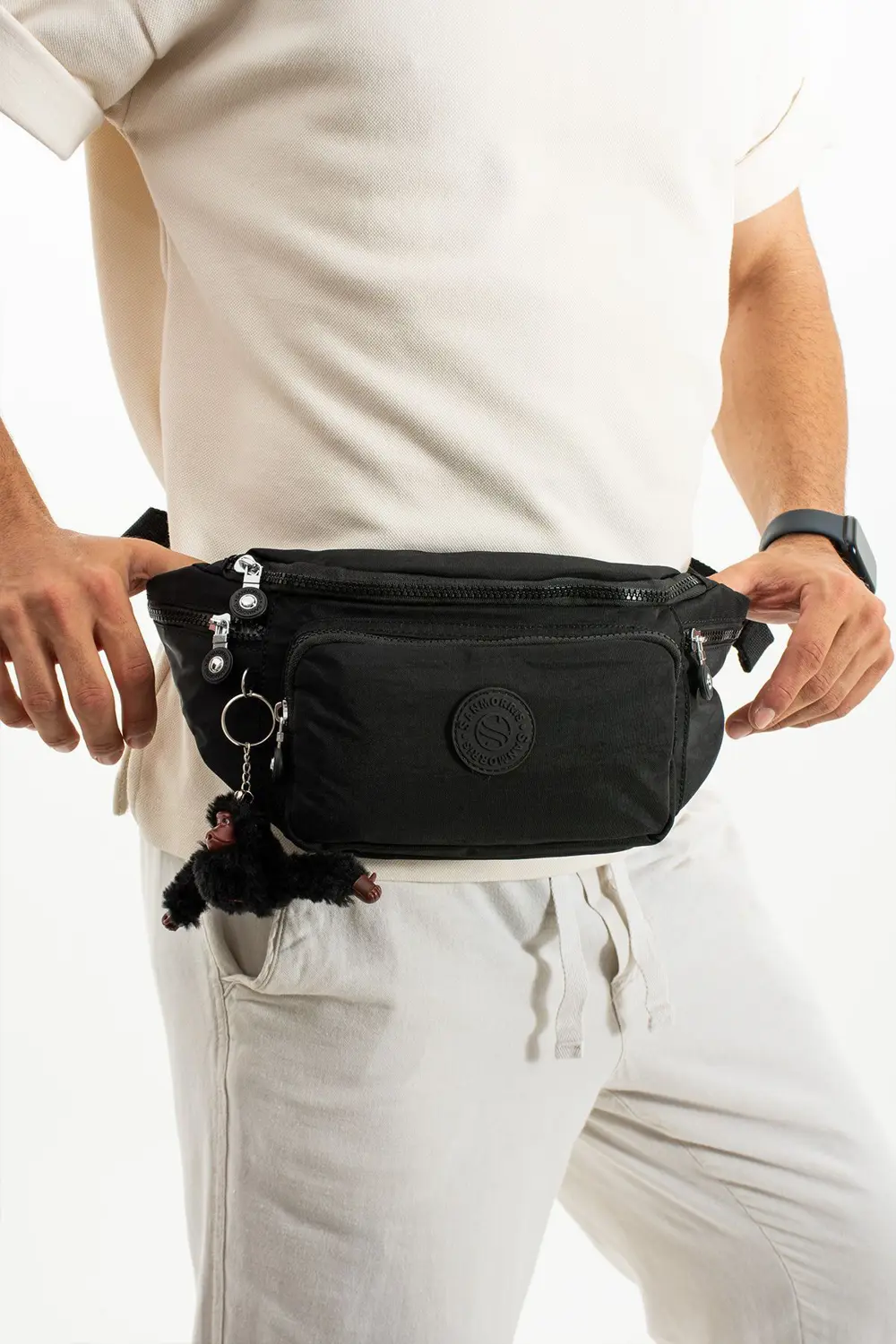 Unisex Siyah Krinkıl Kumaş Siyah Renkli Suya Dayanıklı Ayarlanabi