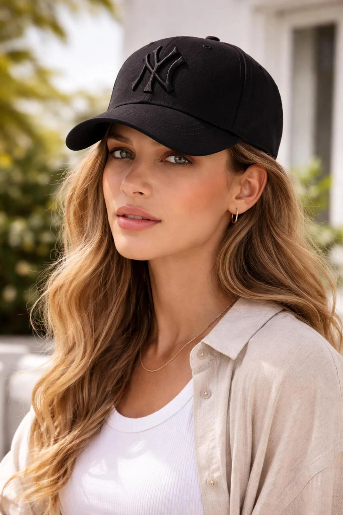 Unisex Siyah NY Nakışlı Ayarlanabilir Şapka, Baseball Şapka, Kadı