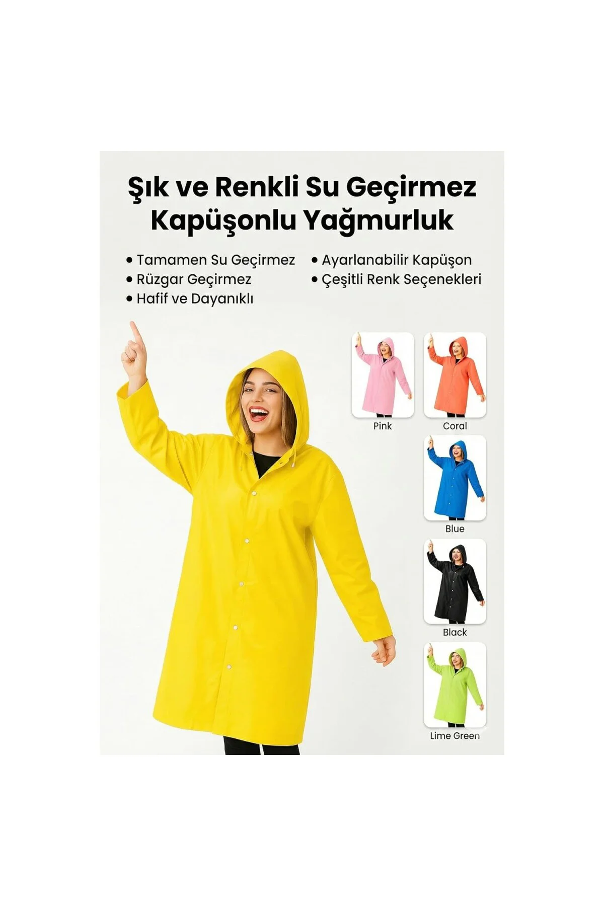 Unisex Su Geçirmez Kapüşonlu Yağmurluk, Hafif ve Katlanabilir Yağ