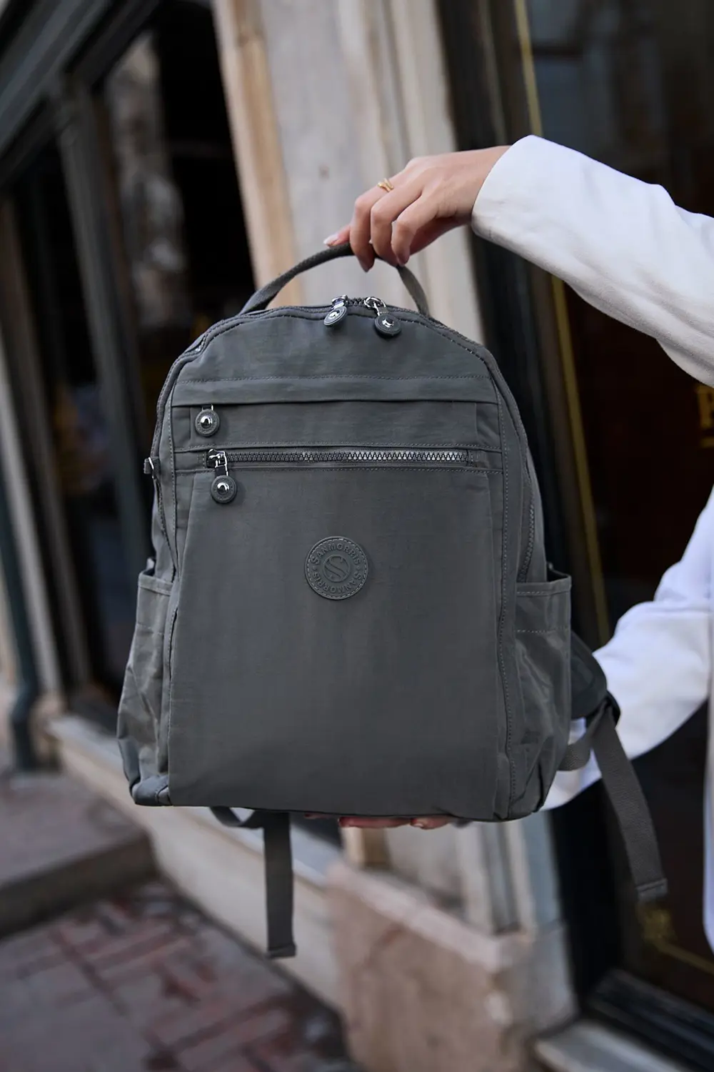 Unisex Suya Dayanıklı Krinkıl Kumaş Çok Gözlü Koyu Gri Laptop Oku