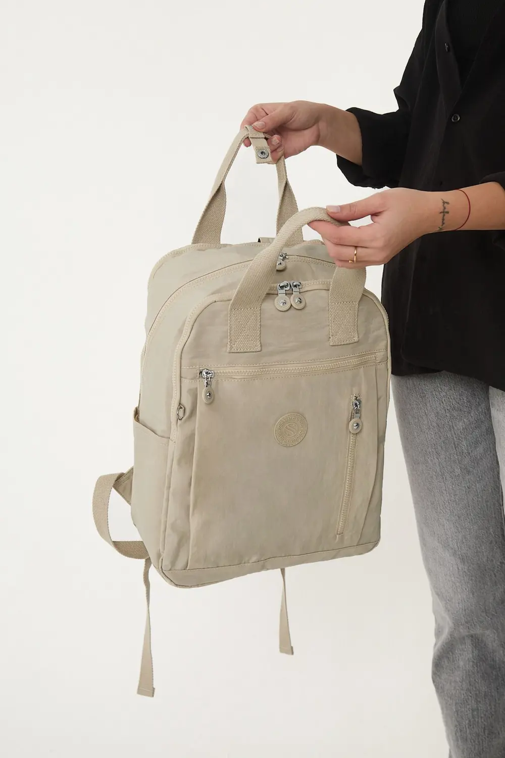 Unisex Suya Dayanıklı Krinkıl Kumaş Çok Gözlü Krem Laptop Okul Ve