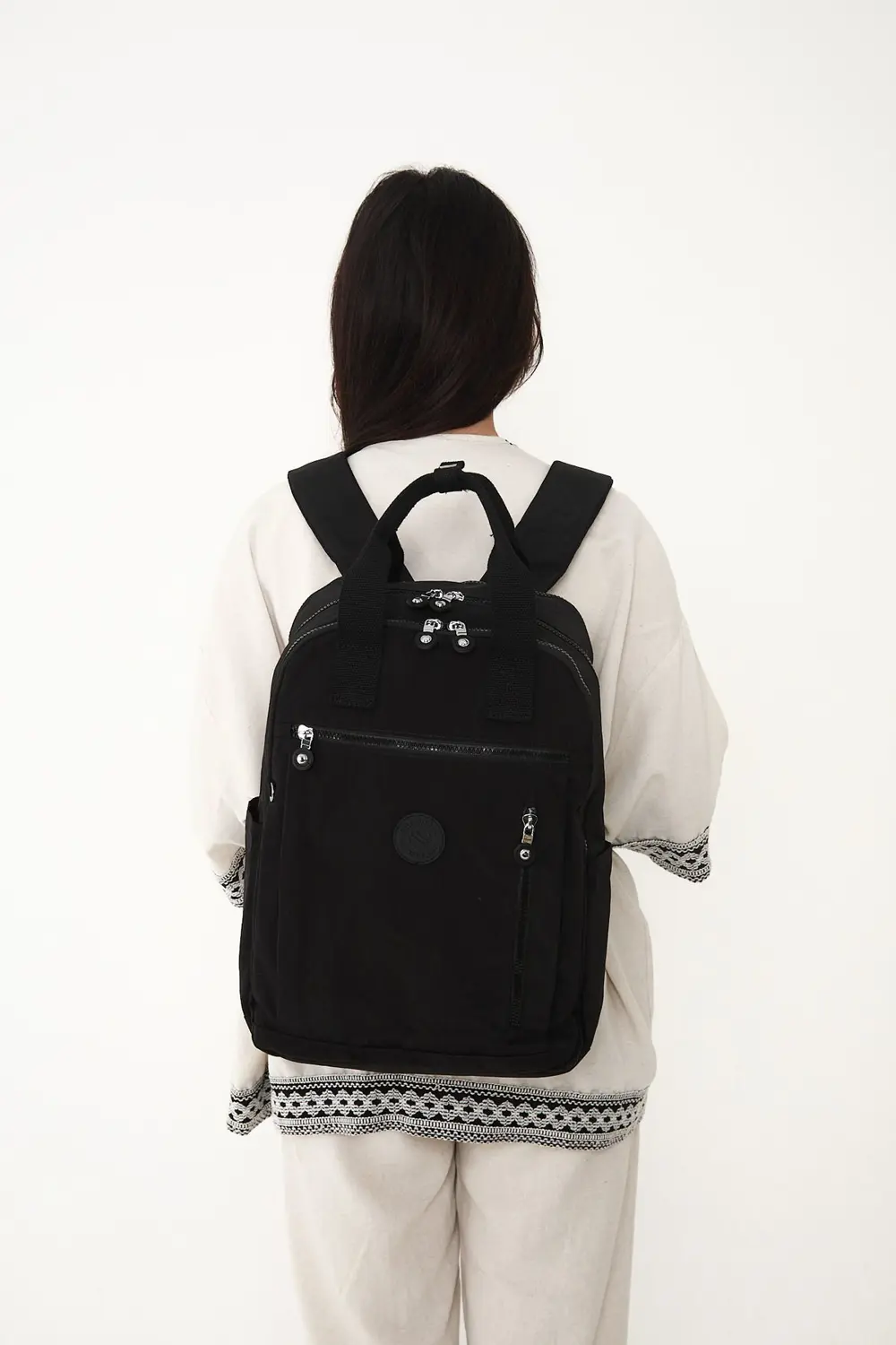 Unisex Suya Dayanıklı Krinkıl Kumaş Çok Gözlü Siyah Laptop Okul V