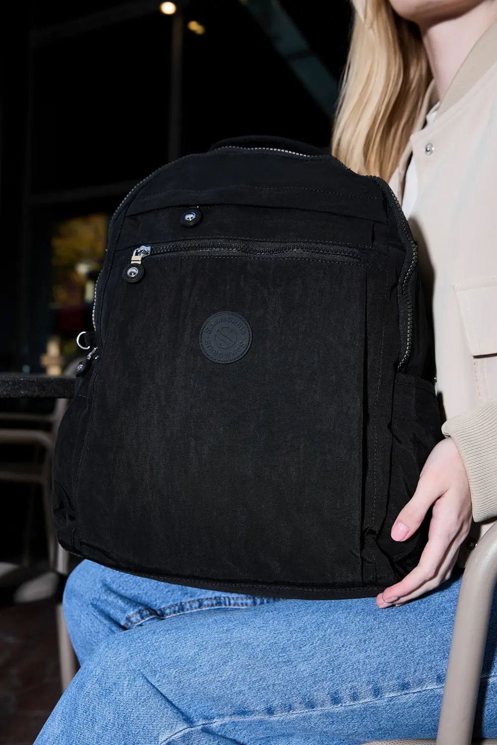Unisex Suya Dayanıklı Krinkıl Kumaş Çok Gözlü Siyah Laptop Okul V