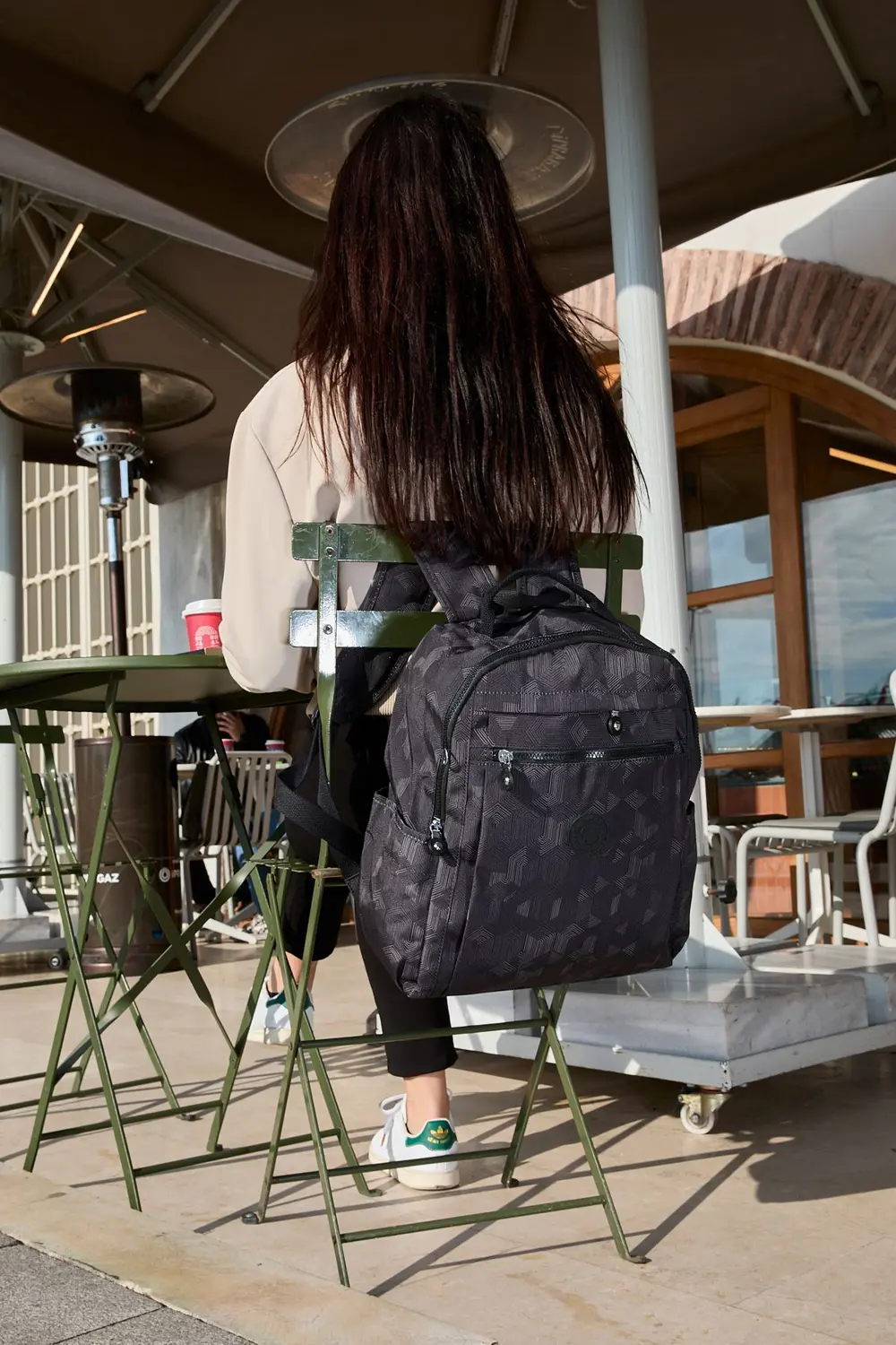 Unisex Suya Dayanıklı Krinkıl Kumaş Çok Gözlü Siyah Desenli Lapto