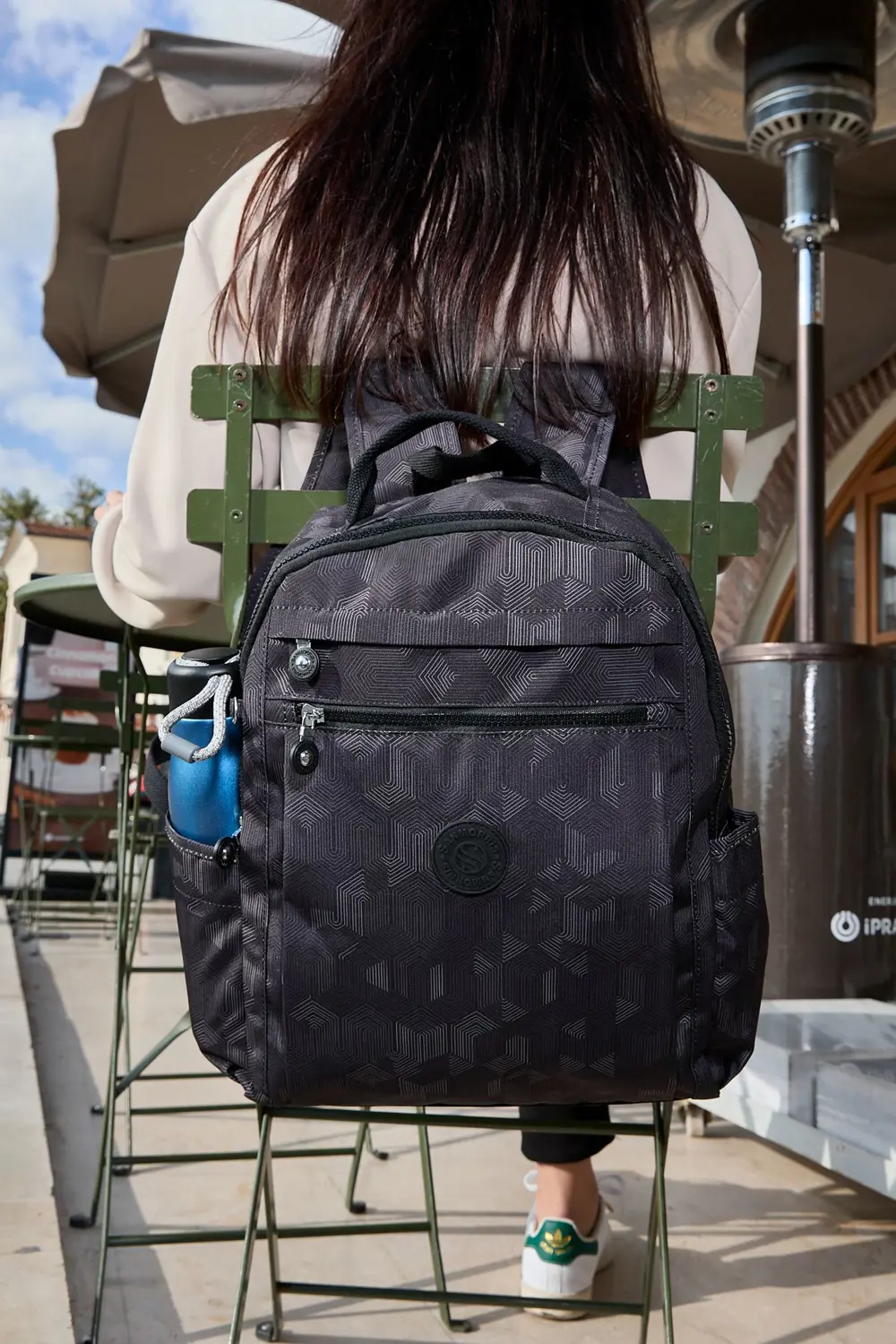 Unisex Suya Dayanıklı Krinkıl Kumaş Çok Gözlü Siyah Desenli Lapto