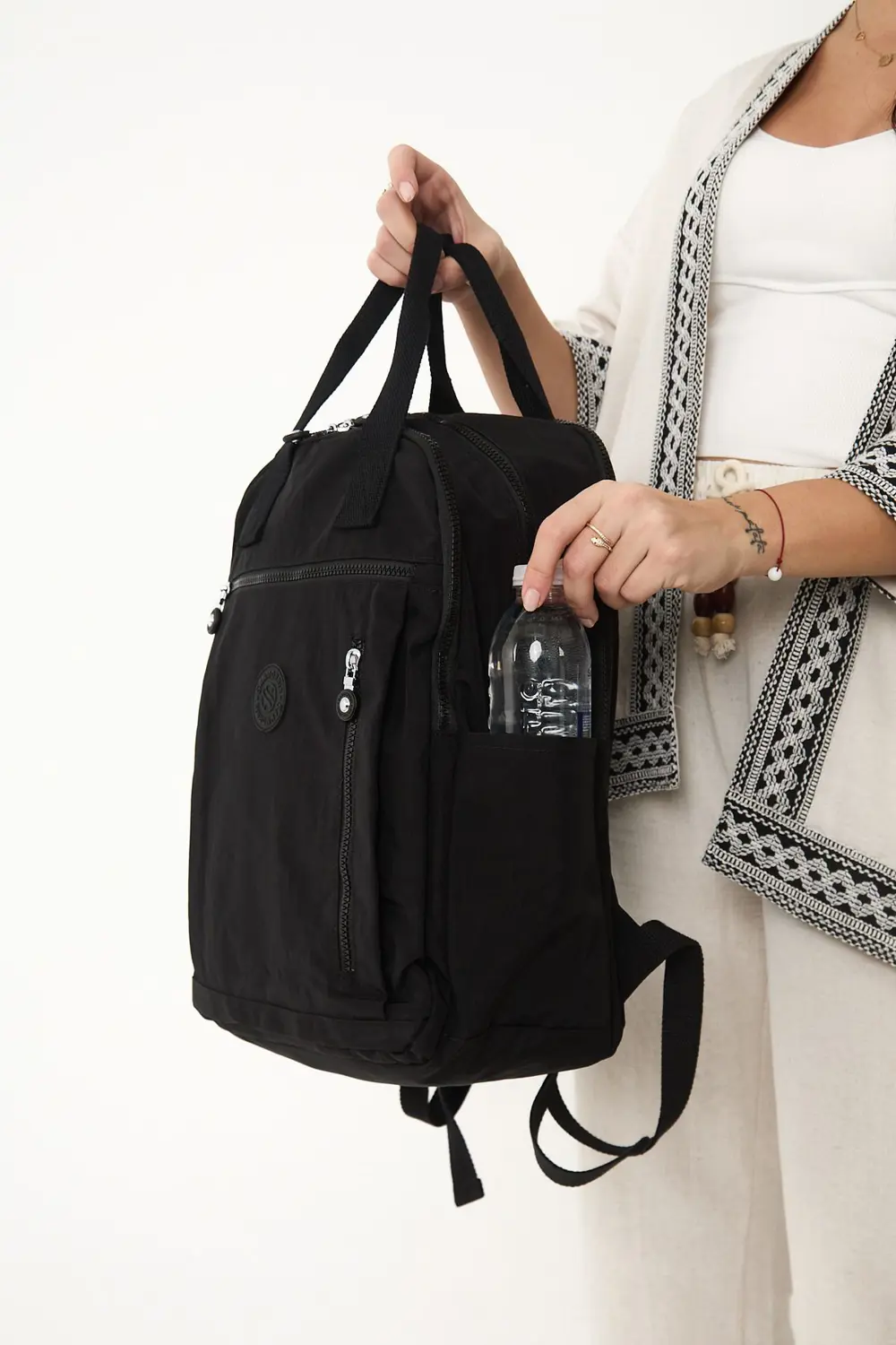 Unisex Suya Dayanıklı Krinkıl Kumaş Çok Gözlü Siyah Laptop Okul V