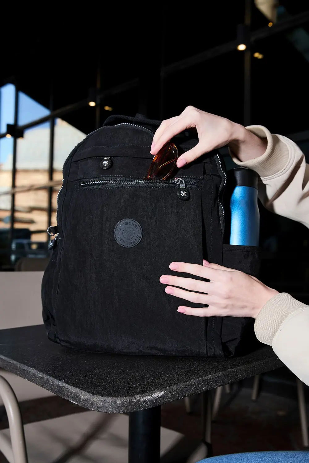 Unisex Suya Dayanıklı Krinkıl Kumaş Çok Gözlü Siyah Laptop Okul V