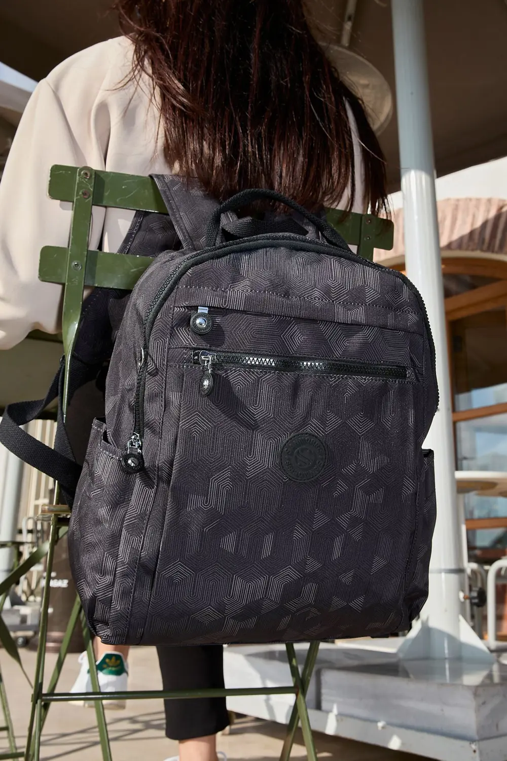 Unisex Suya Dayanıklı Krinkıl Kumaş Çok Gözlü Siyah Desenli Lapto