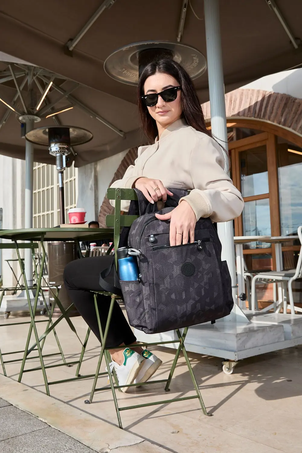 Unisex Suya Dayanıklı Krinkıl Kumaş Çok Gözlü Siyah Desenli Lapto