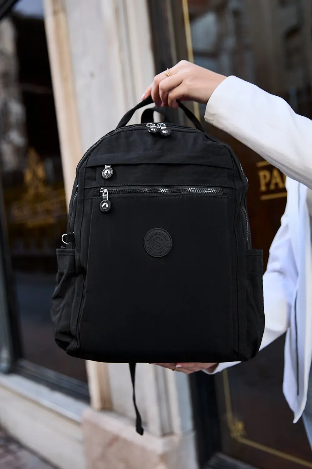 Unisex Suya Dayanıklı Krinkıl Kumaş Çok Gözlü Siyah Laptop Okul V