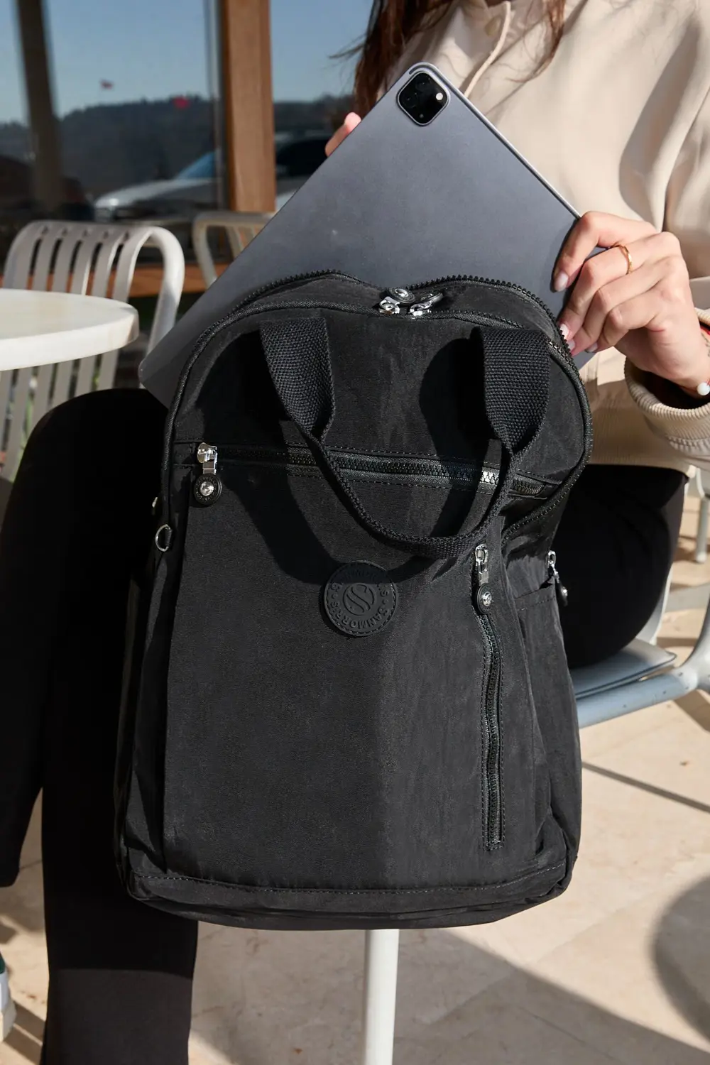 Unisex Suya Dayanıklı Krinkıl Kumaş Çok Gözlü Siyah Laptop Okul V