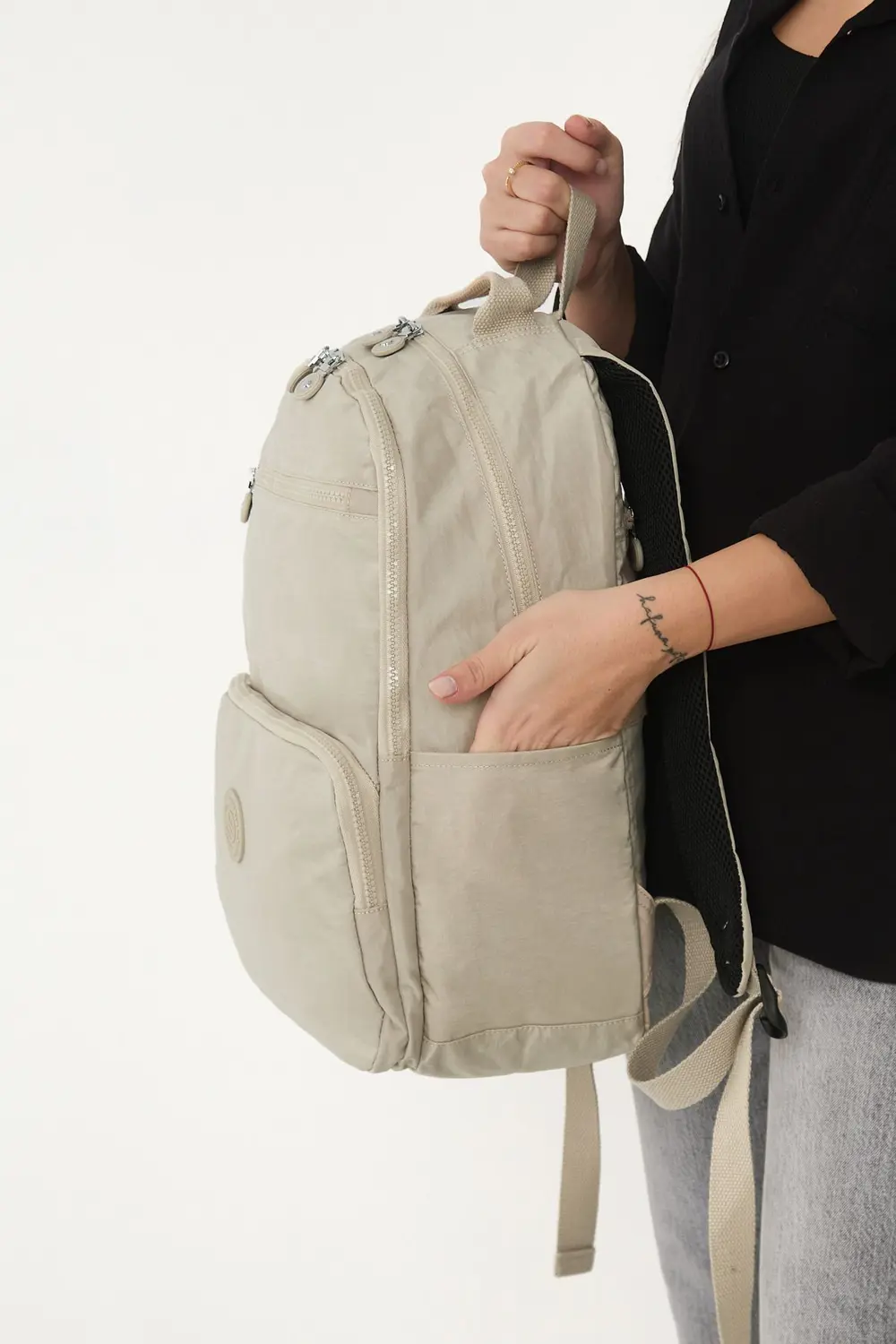 Unisex Suya Dayanıklı Orta Boy Krinkıl Kumaş Çok Gözlü Krem Lapto