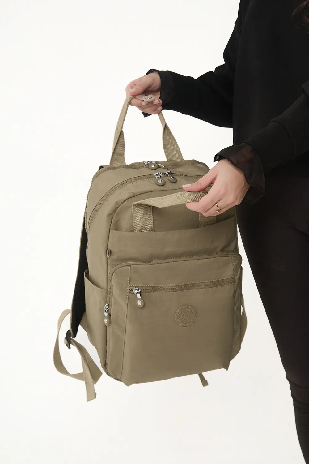 Unisex Suya Dayanıklı Orta Boy Krinkıl Kumaş Çok Gözlü Bej Laptop
