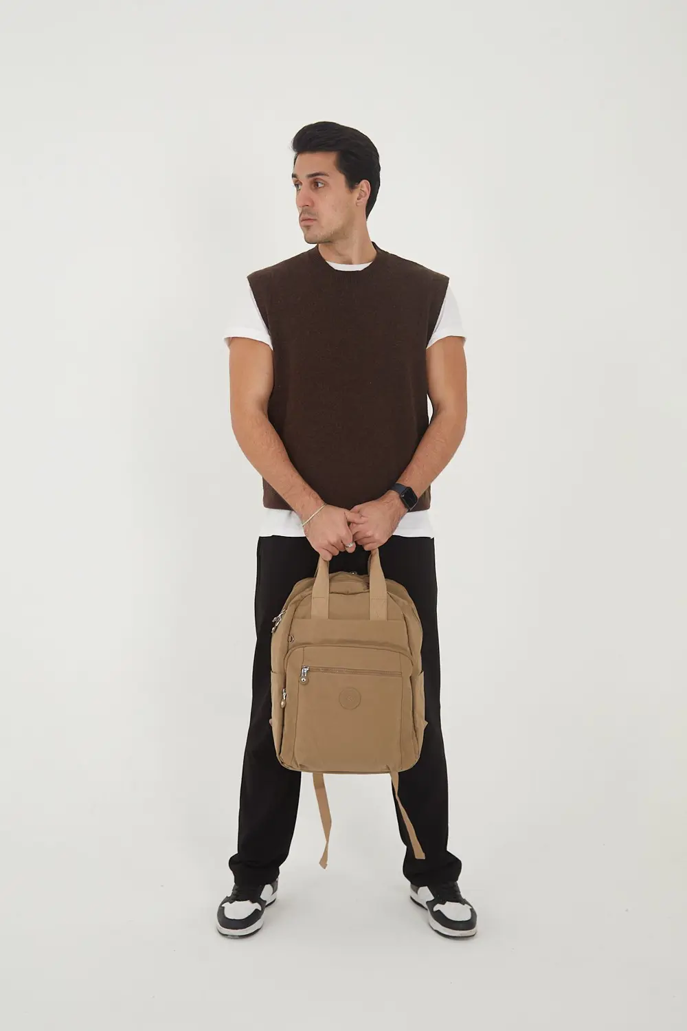 Unisex Suya Dayanıklı Orta Boy Krinkıl Kumaş Çok Gözlü Bej Laptop