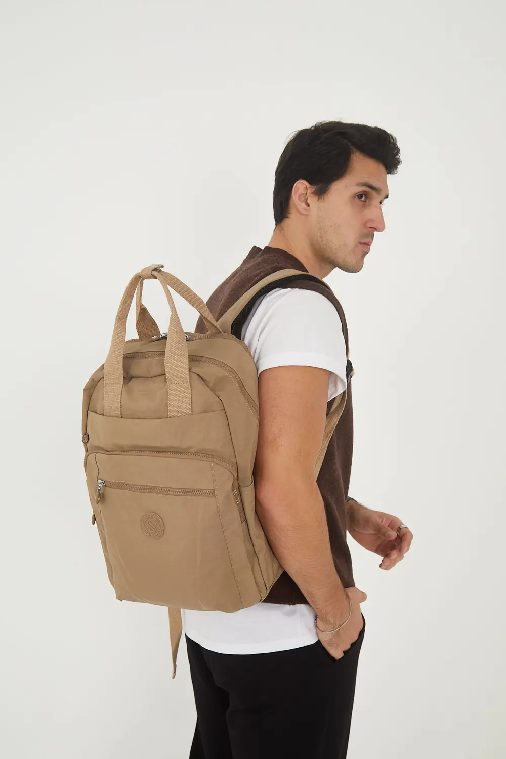 Unisex Suya Dayanıklı Orta Boy Krinkıl Kumaş Çok Gözlü Bej Laptop