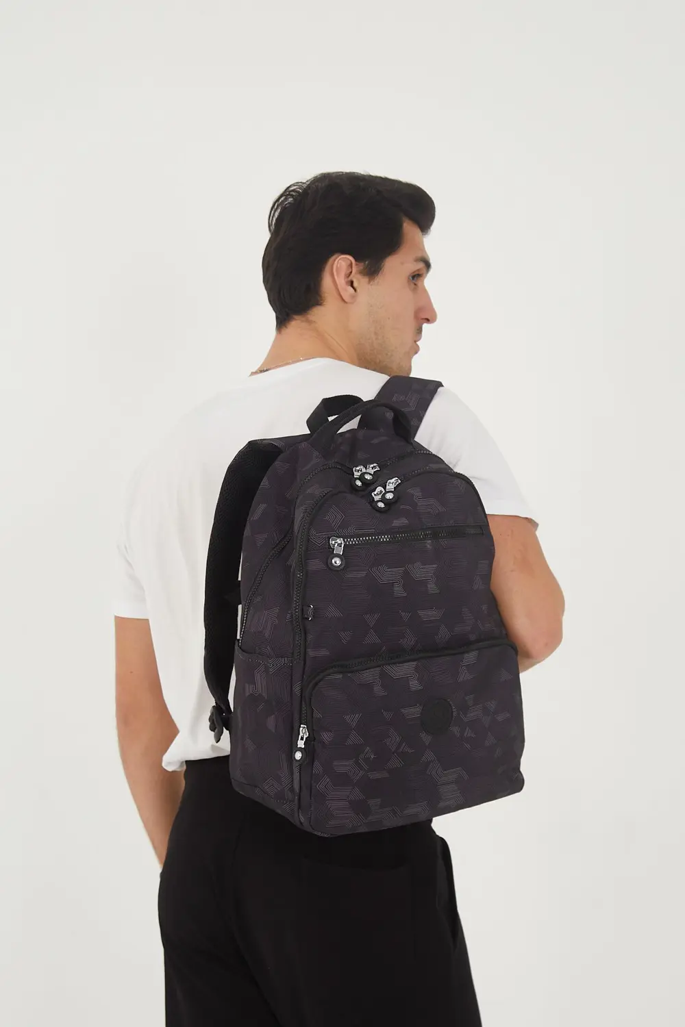 Unisex Suya Dayanıklı Orta Boy Krinkıl Kumaş Siyah Desenli Laptop
