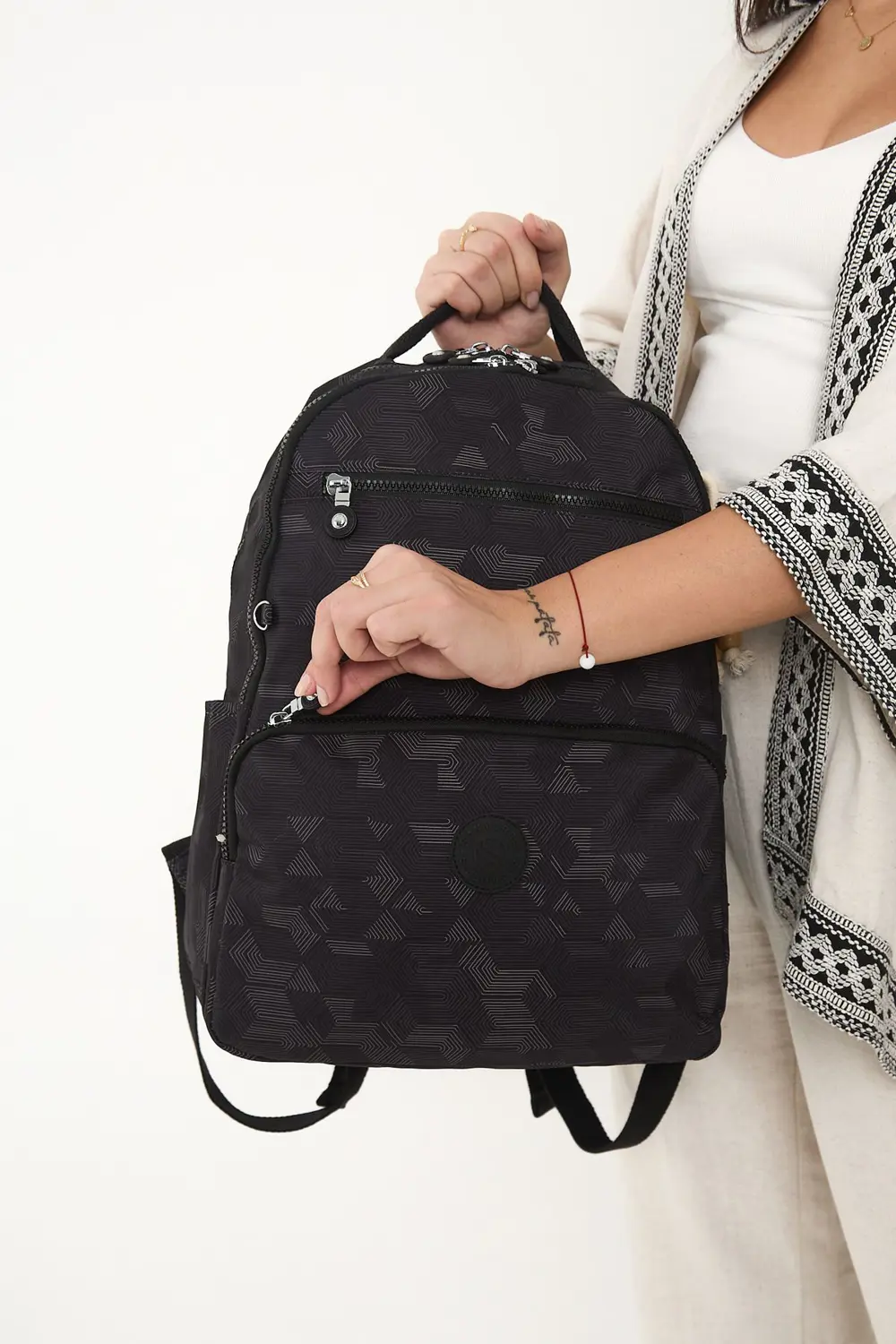 Unisex Suya Dayanıklı Orta Boy Krinkıl Kumaş Siyah Desenli Laptop