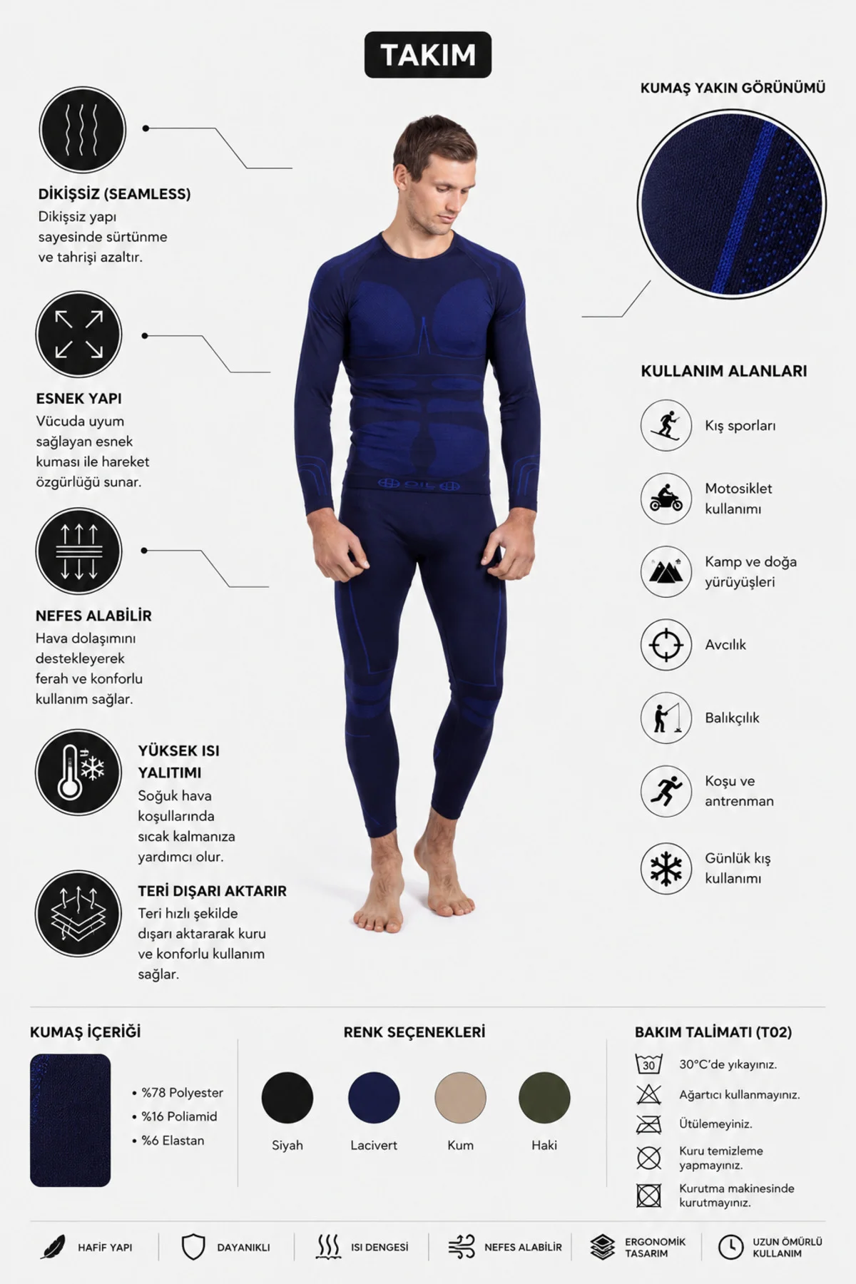 Unisex Termal İçlik Alt Üst Takım Motosiklet Kamp Outdoor İçliği 