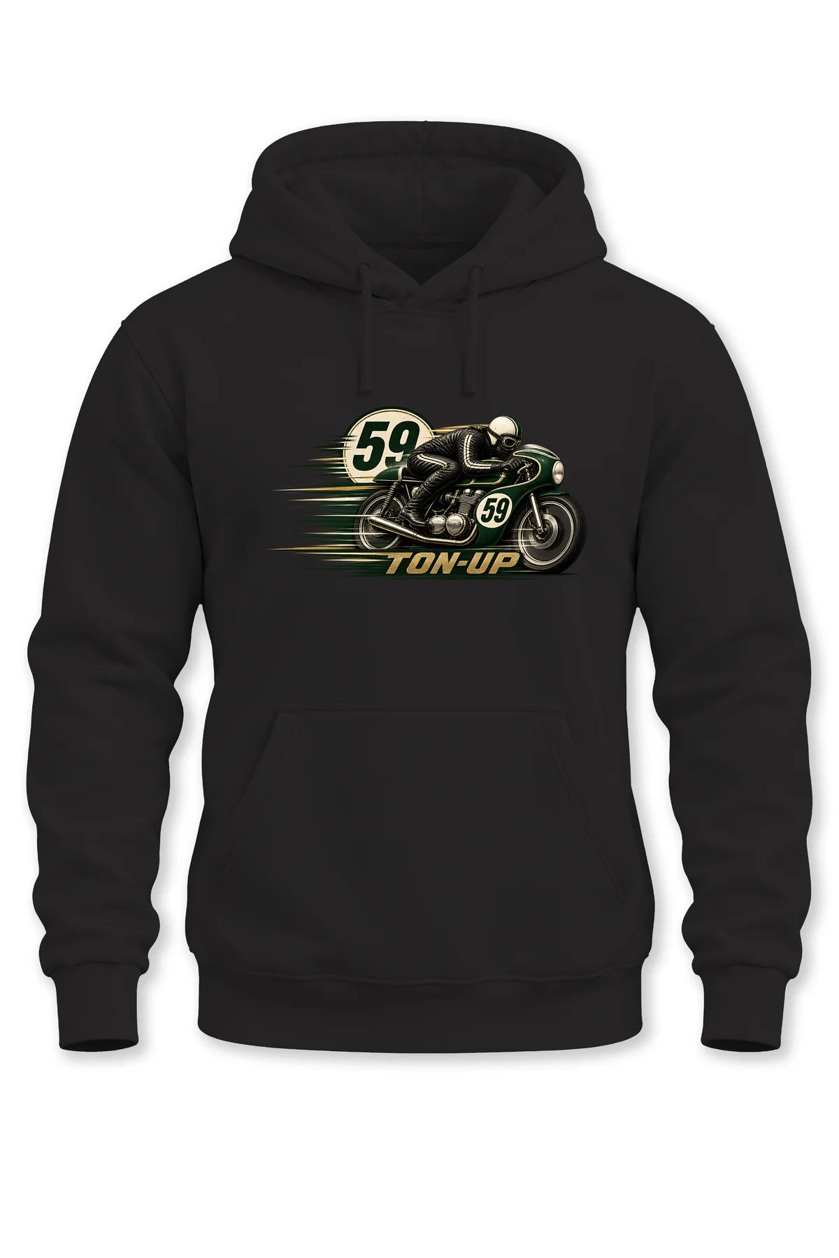 Unisex Ton-Up Vintage Motosiklet Baskılı Kapüşonlu Sweatshirt – Cafe Racer Biker Hoodie