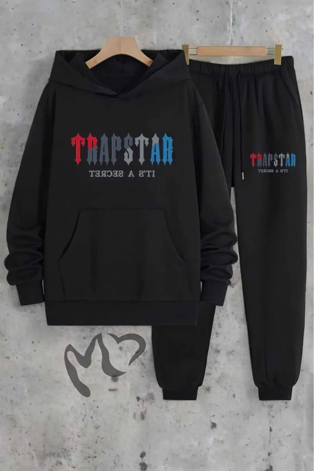 Unisex Traqstar Baskılı Şardonlu Kapşonlu Eşofman Takımı