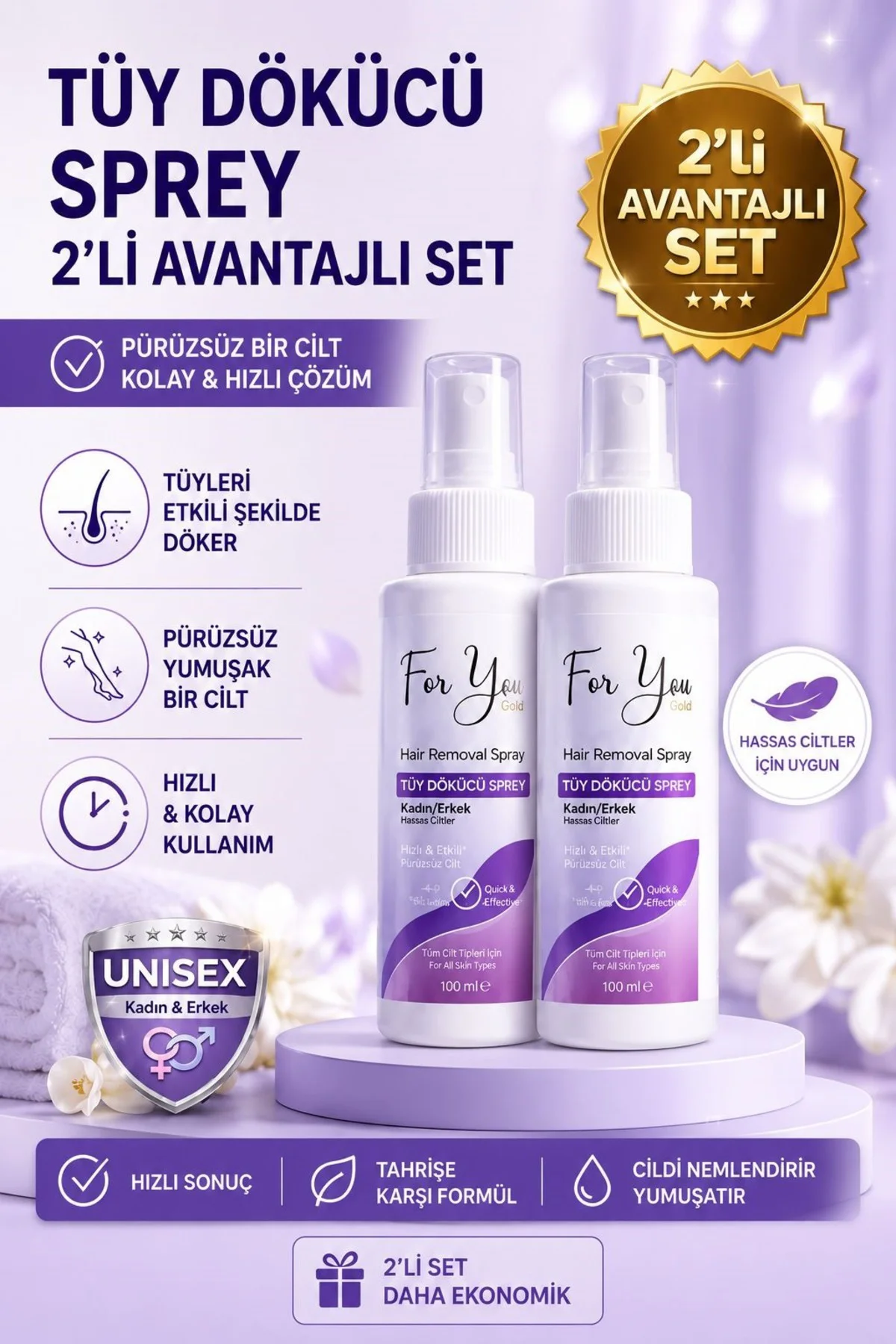 Unisex Tüy Dökücü Krem Sprey 100 Ml X 2 Adet