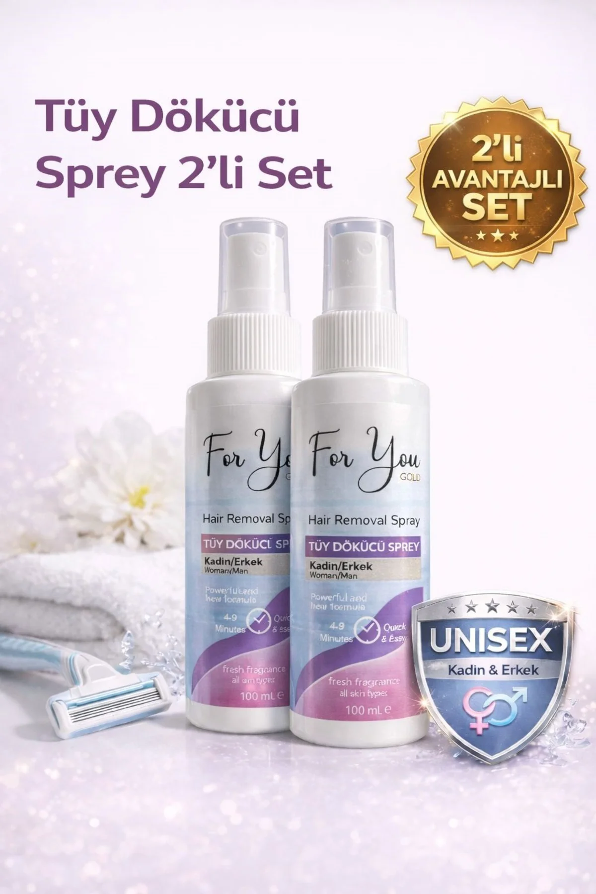 Unisex Tüy Dökücü Krem Sprey 100 Ml X 2 Adet