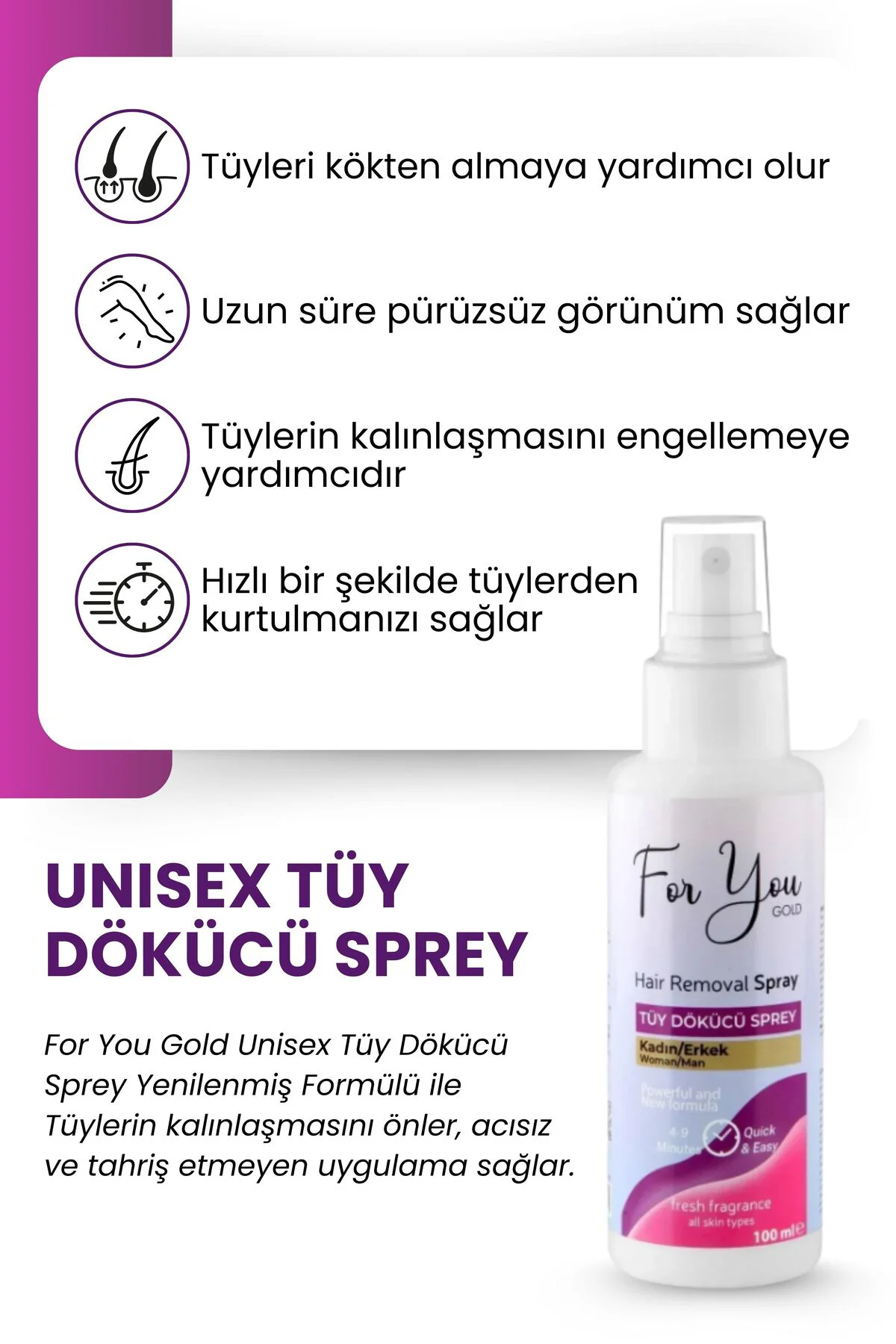 Unisex Tüy Dökücü Krem Sprey 100 Ml