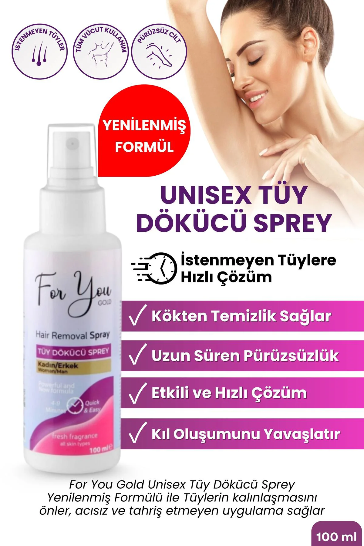 Unisex Tüy Dökücü Krem Sprey 100 Ml