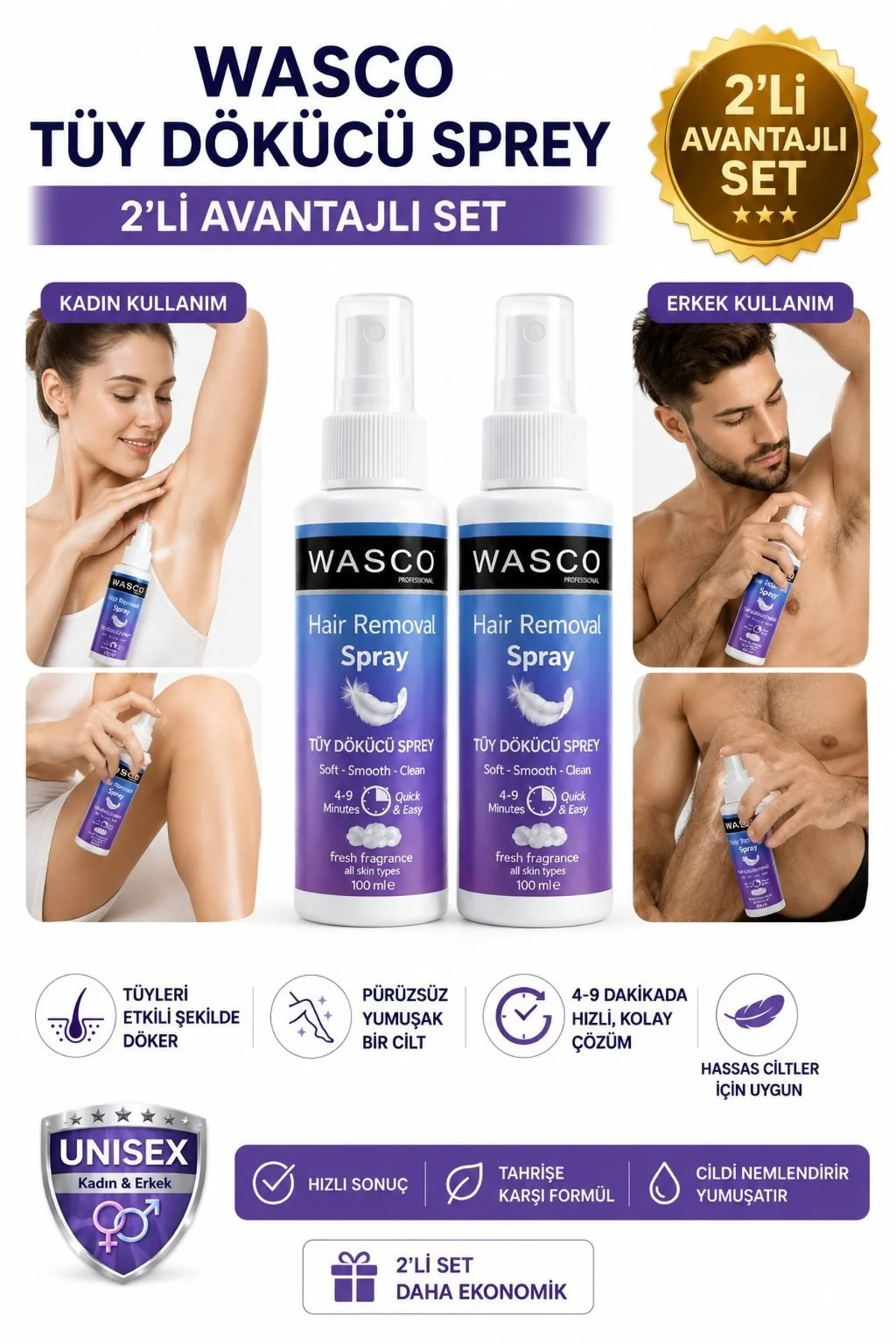 Unisex Tüy Dökücü Sprey 100 ml X 2Adet