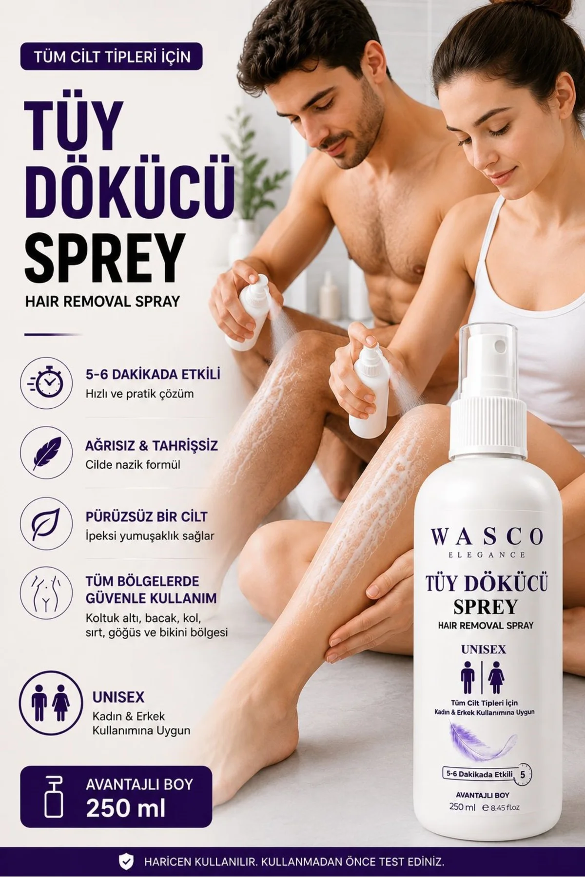 Unisex Tüy Dökücü Sprey 250 ml x 2 Adet – Kadın & Erkek Tüm Vücut