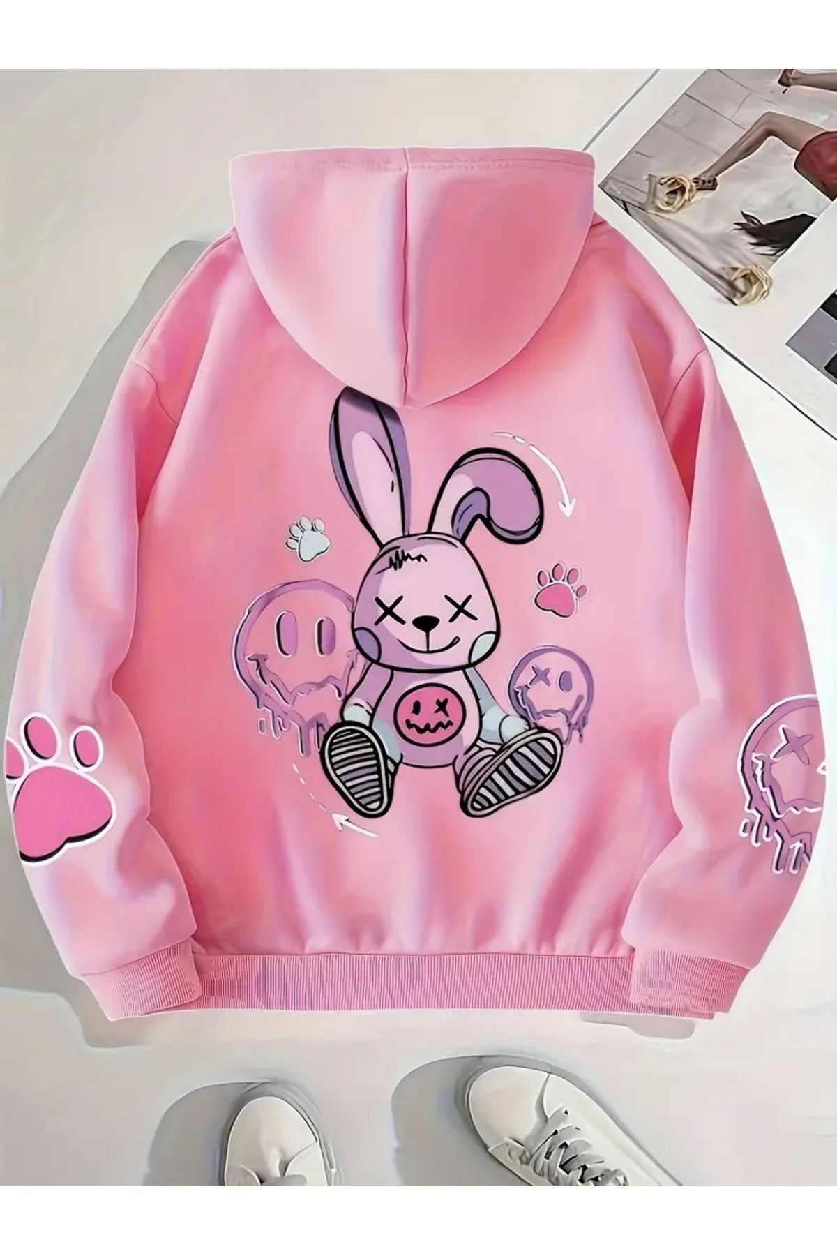 Unisex Üç İplik Pamuklu Kapüşonlu Oversize Hoodie...