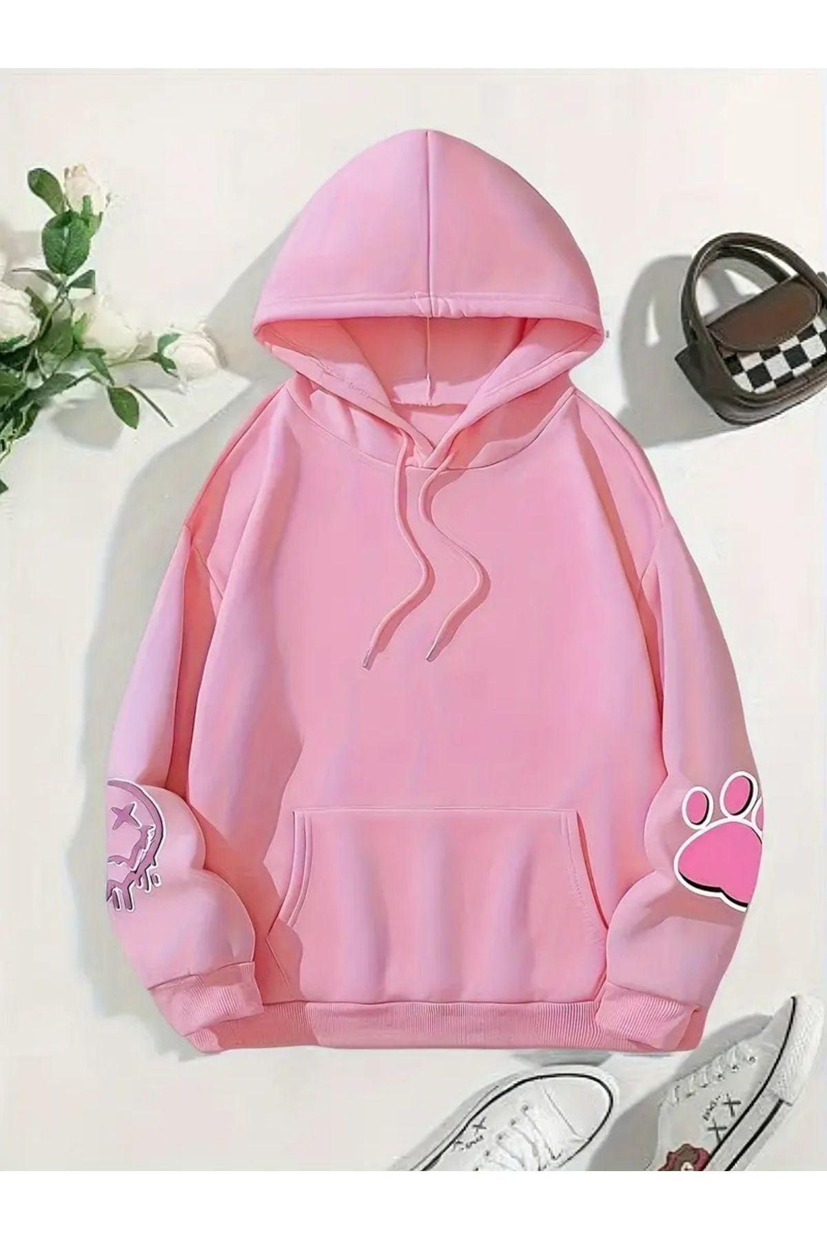 Unisex Üç İplik Pamuklu Kapüşonlu Oversize Hoodie...