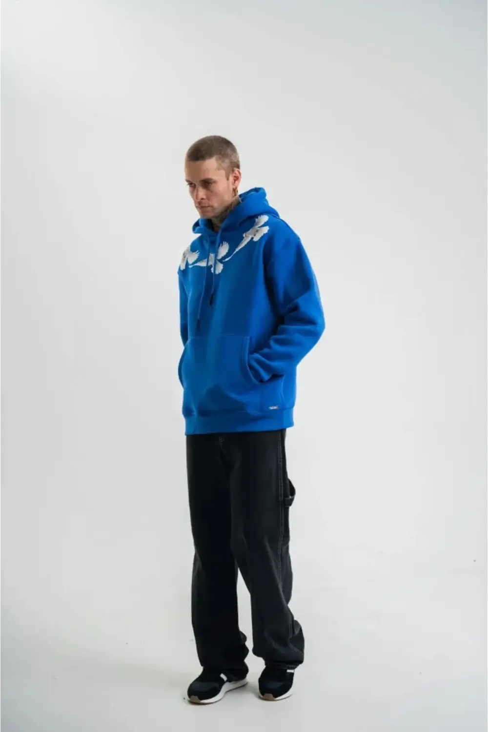 Unisex Uzun Kol Bisiklet Yaka Yıkamalı SweatShirt - Mavi