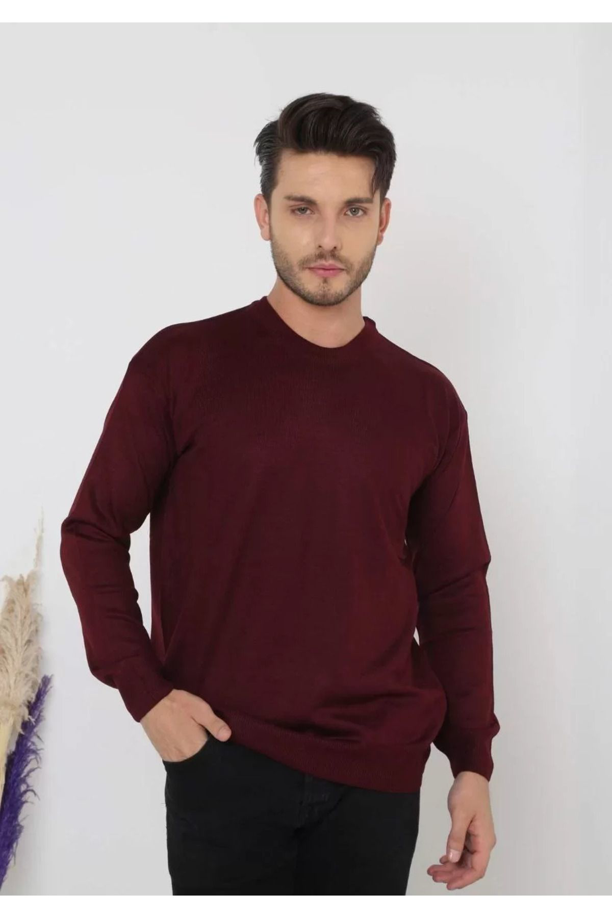 Nivea - Black White Forever Unisex Uzun Kol Biskilet Yaka Dokuma Triko - Bordo