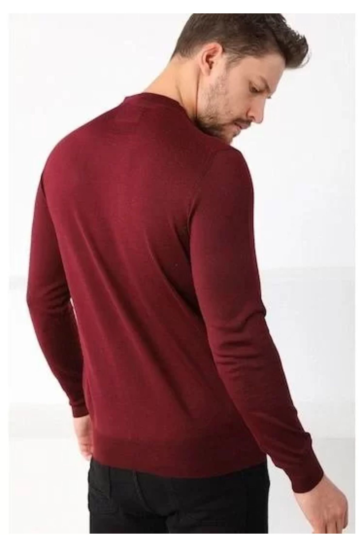 Nivea - Black White Forever Unisex Uzun Kol Biskilet Yaka Dokuma Triko - Bordo