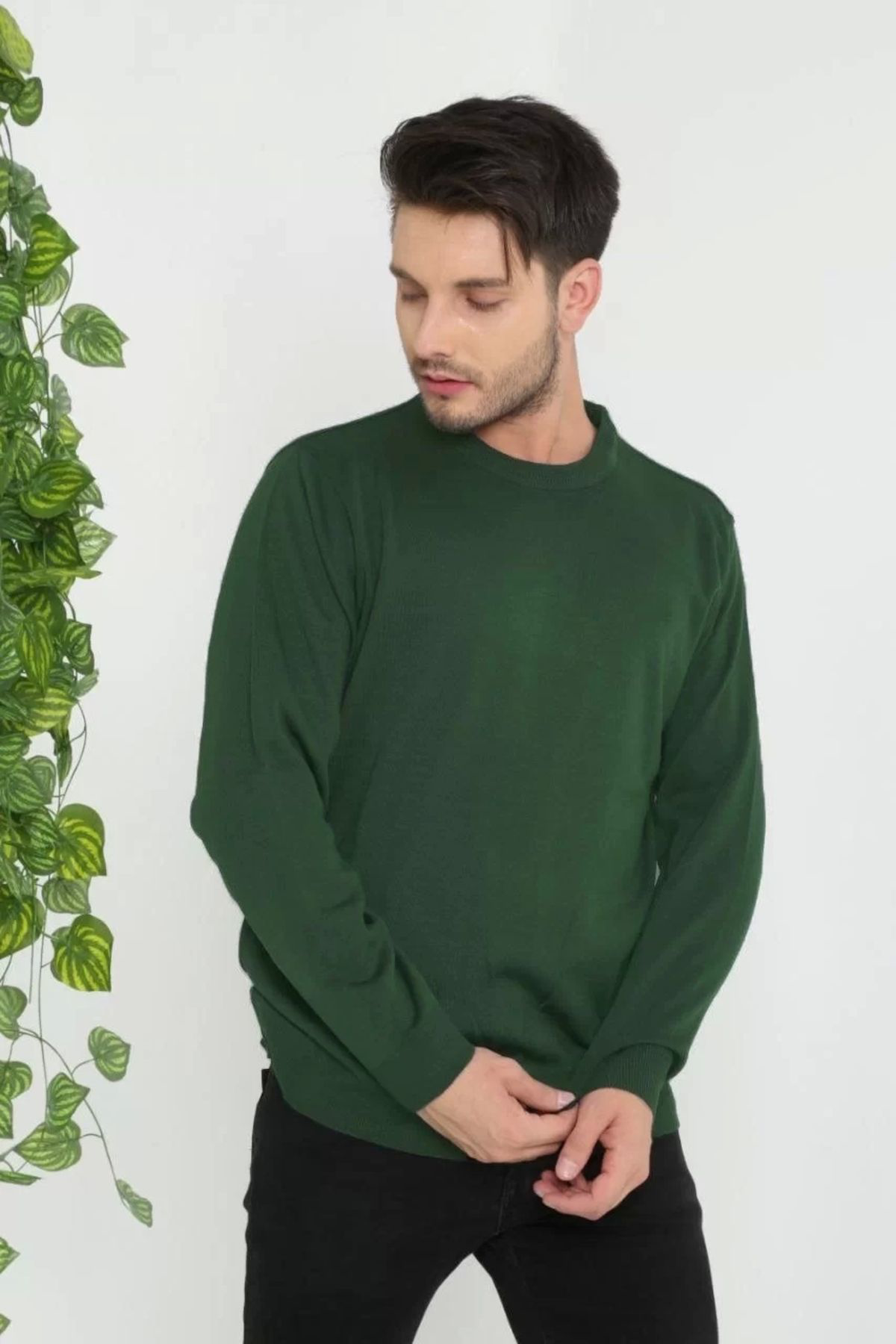 Nivea - Black White Forever Unisex Uzun Kol Biskilet Yaka Dokuma Triko - Haki