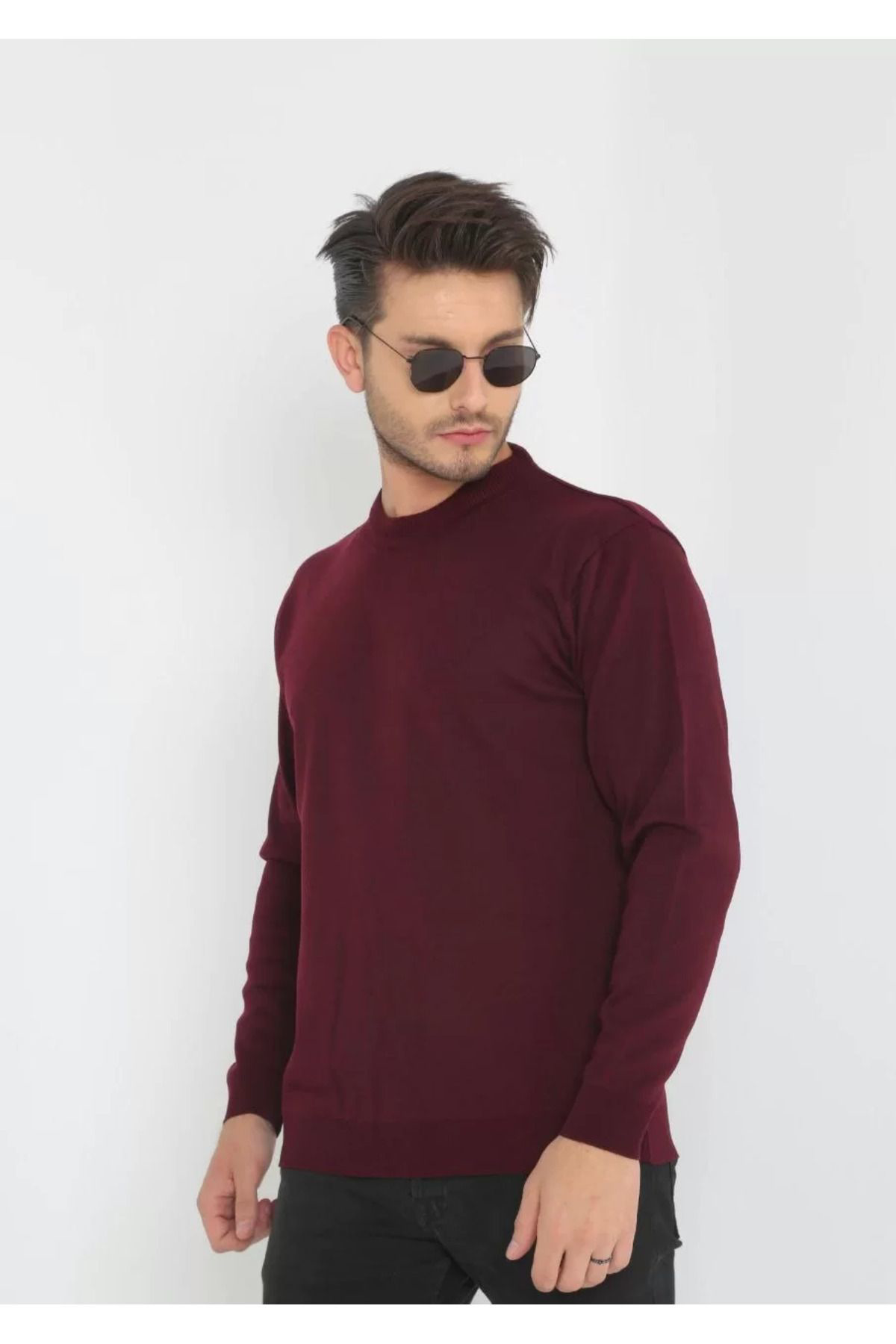 Nivea - Black White Forever Unisex Uzun Kol Biskilet Yaka Dokuma Triko - Bordo