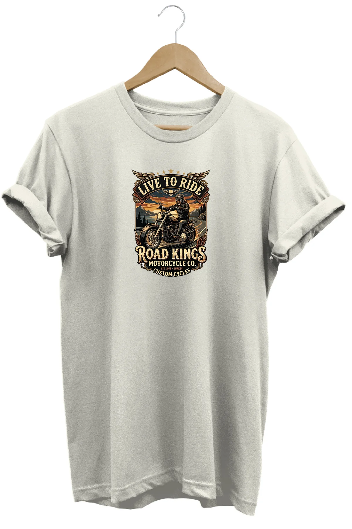 Unisex Vintage Road Kings Motosiklet Baskılı Özel Tasarım %100 Pa