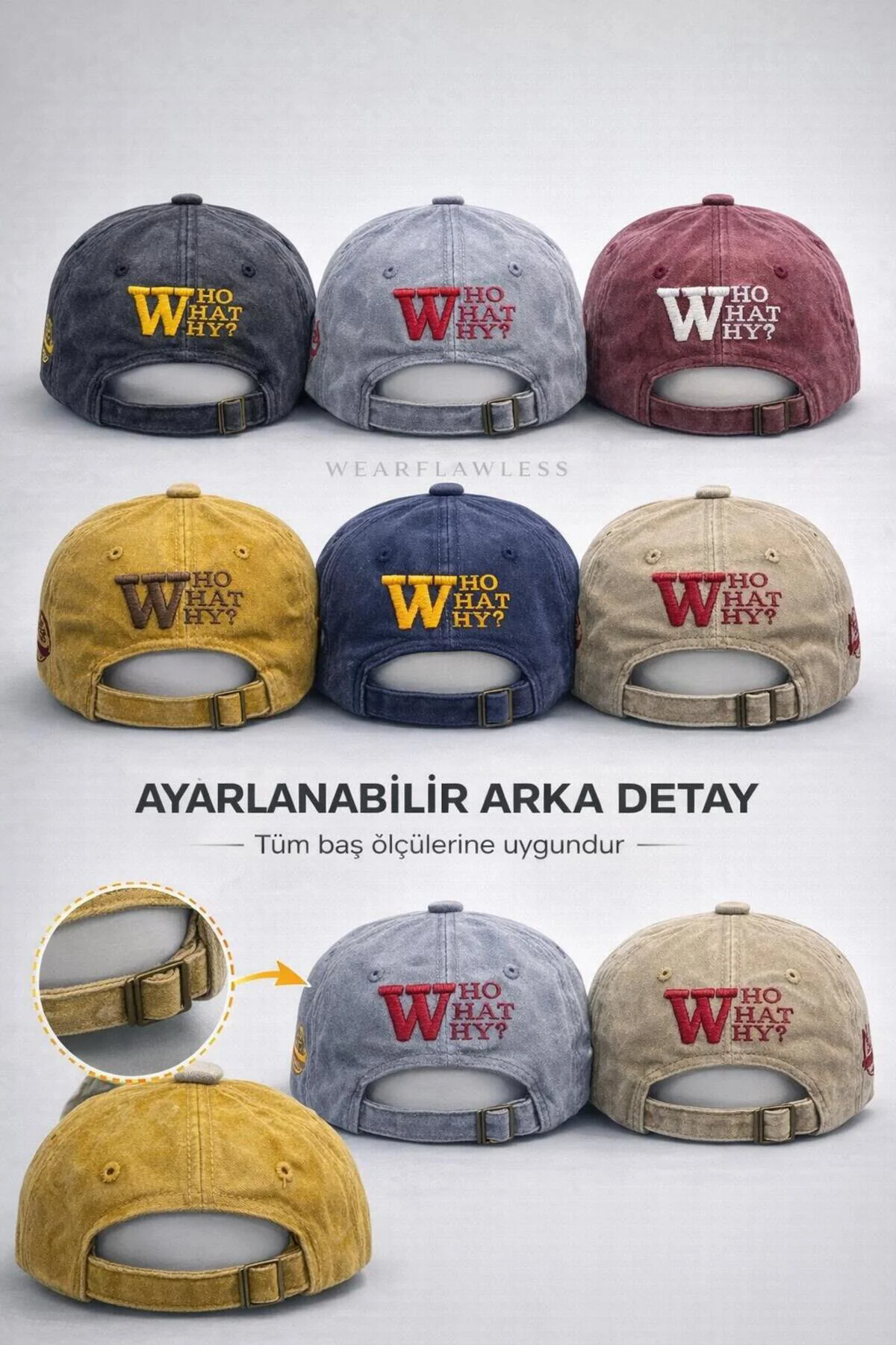 Unisex W Eskitme Şapka, Vintage Yıkamalı W Nakışlı Ayarlanabilir 