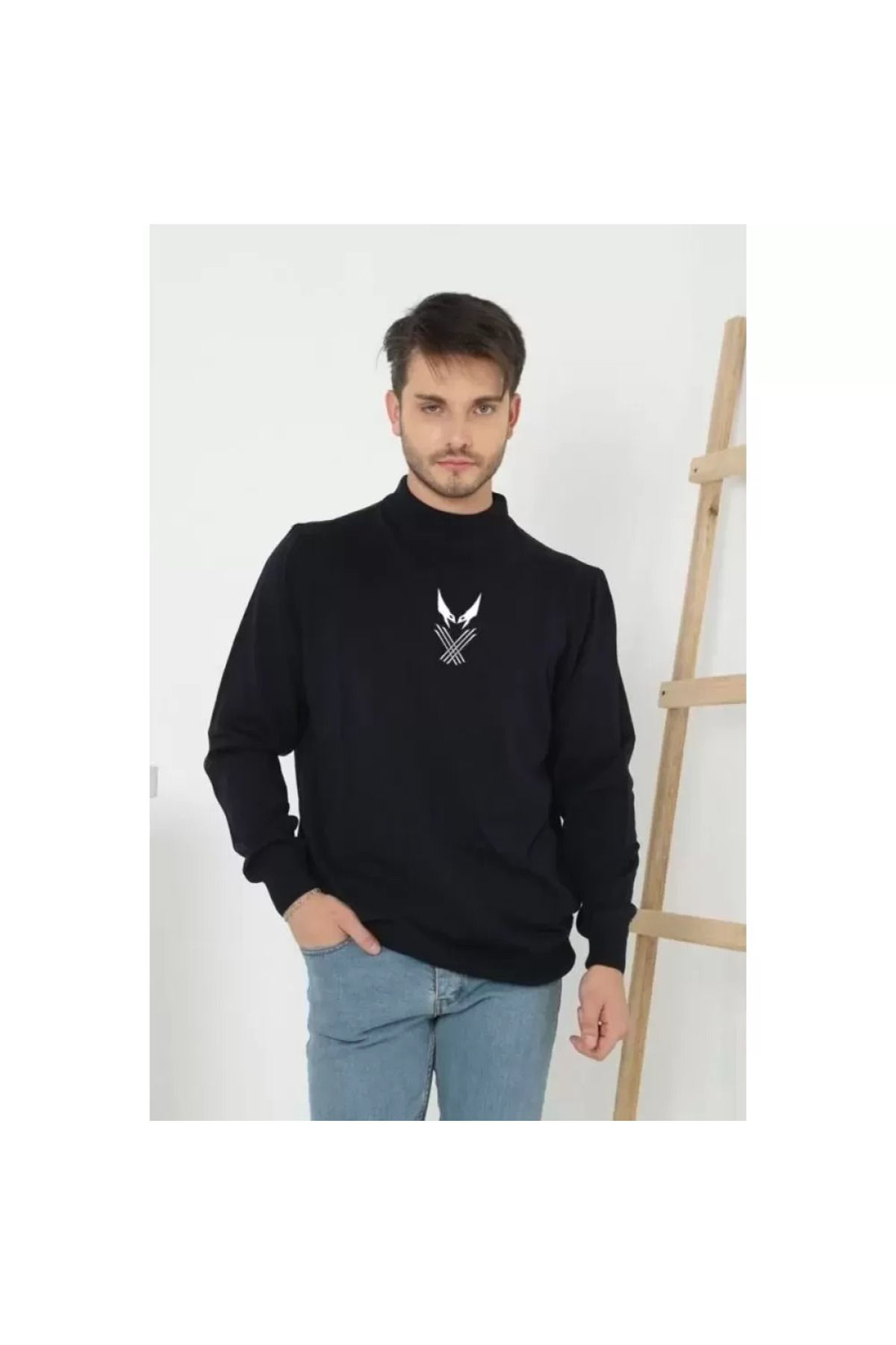 Nivea - Black White Forever Unisex Yarim Boğazli Baskili Dokuma Triko - Siyah